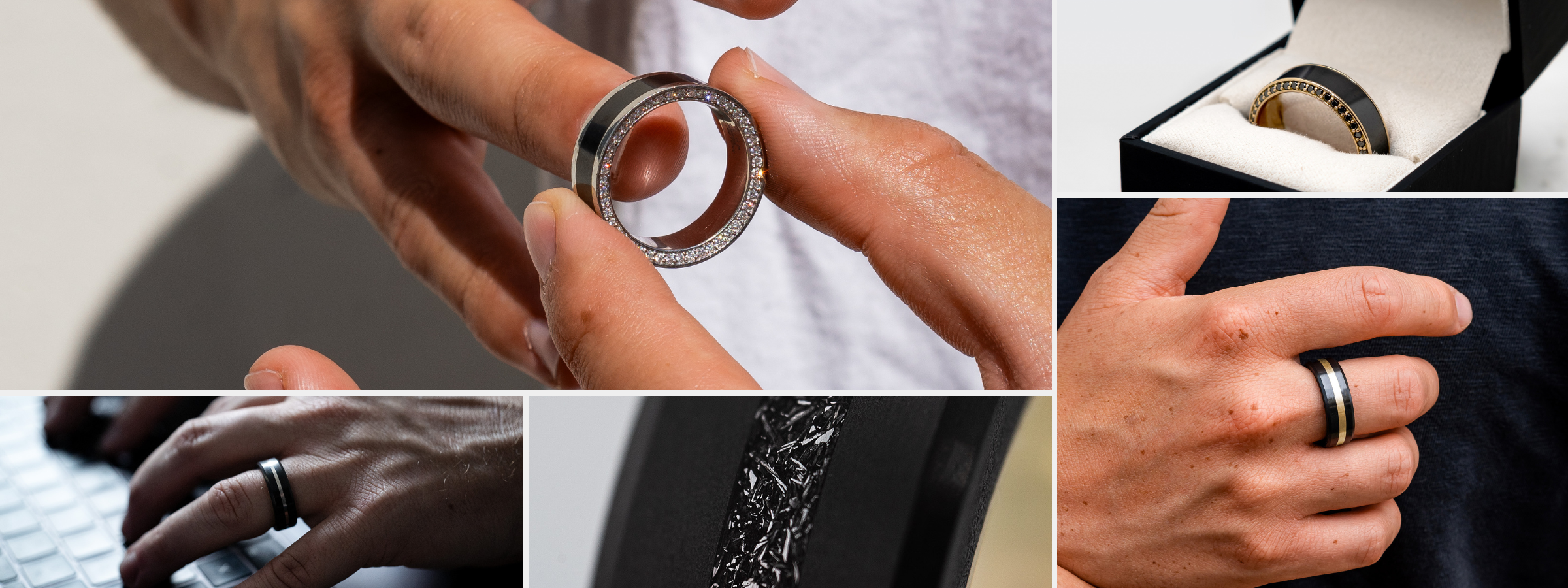 Elysium Black Diamond Rings Featuring Gold and Platinum