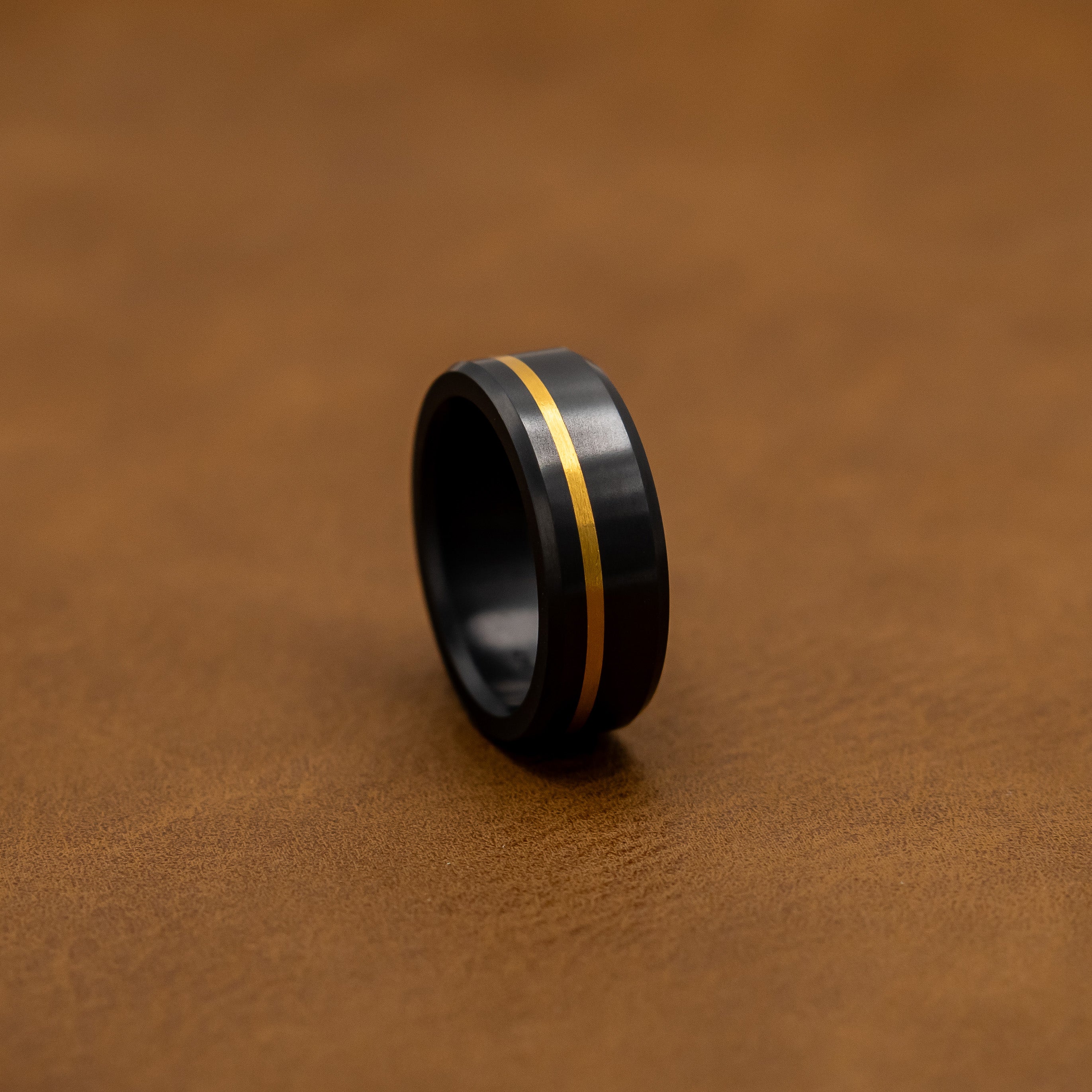 Black Diamond - Men’s Ring 8mm - Offset Inlay Gold - ARES - Elysium Black Diamond