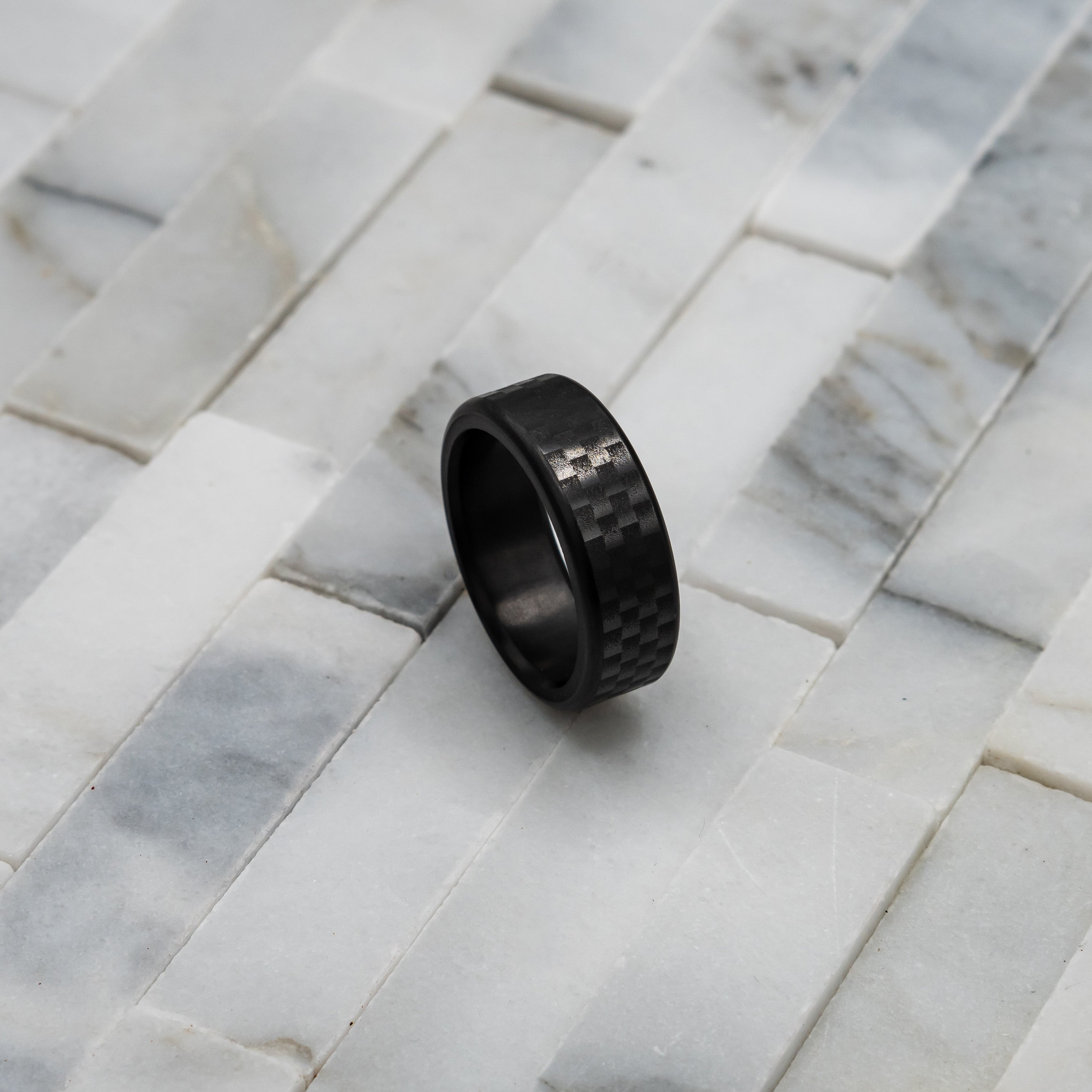 Black Diamond - Men’s Ring 8mm - Celtic Laser Engraved Pattern - KRATOS - Elysium Black Diamond