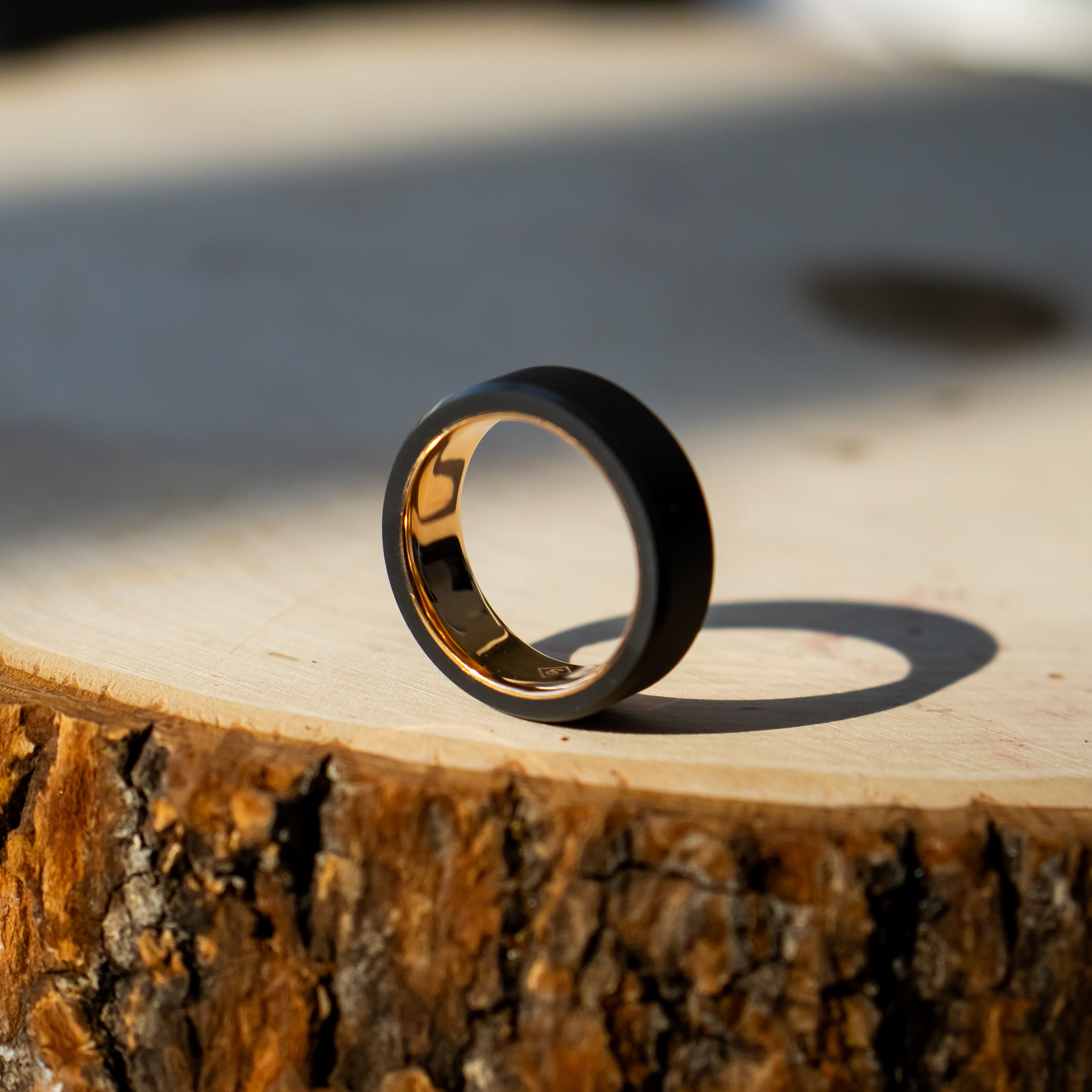 Black Diamond - Men’s Ring 8mm - 14k Rose Gold Sleeve - ARES - Elysium Black Diamond