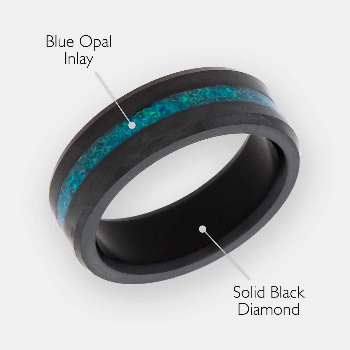 Black Diamond - Men’s Ring 8mm - Blue Opal Inlay - ARES - Elysium Black Diamond