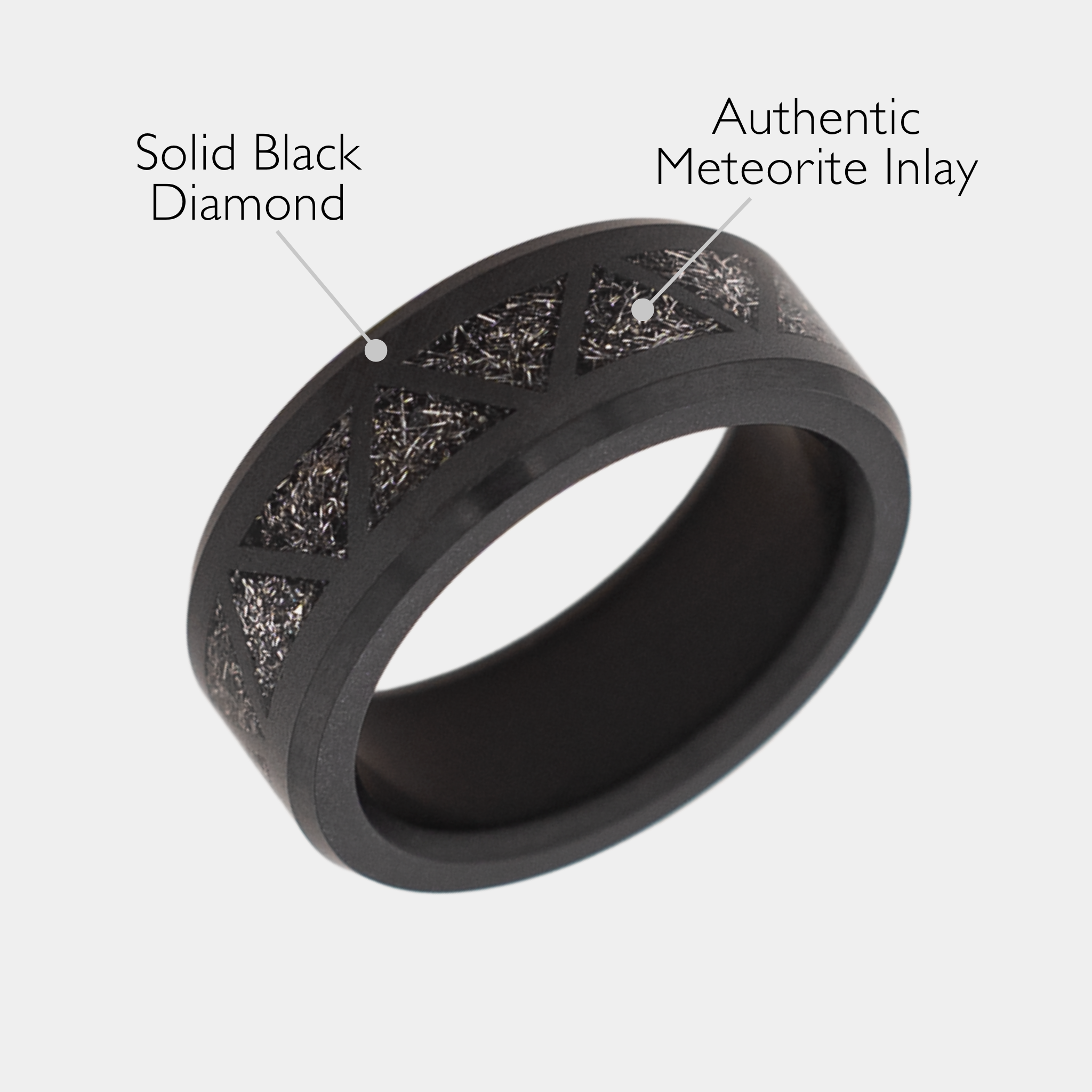 الماس الأسود - خاتم رجالي 8 ملم - مرصع بنيزك Muonionalausta الأصلي - ARES - Elysium Black Diamond