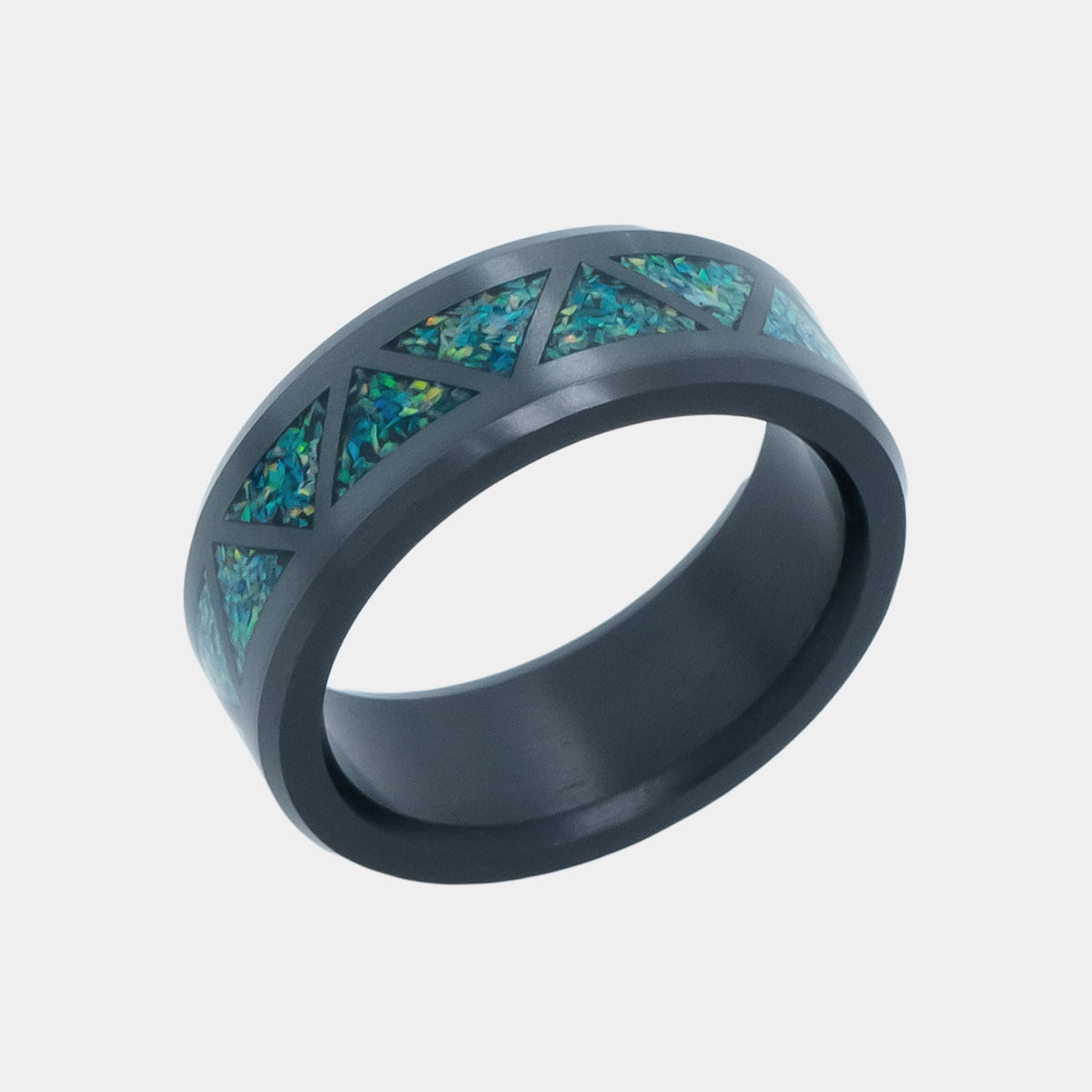 Elysium Ares: 8mm Black Diamond Ring Blue Dragon Opal Inset