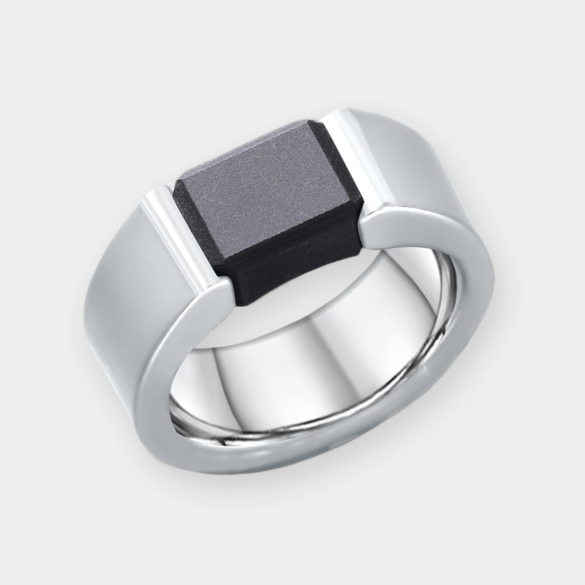 Tension Set Diamond Titanium Ring With Inlay 
