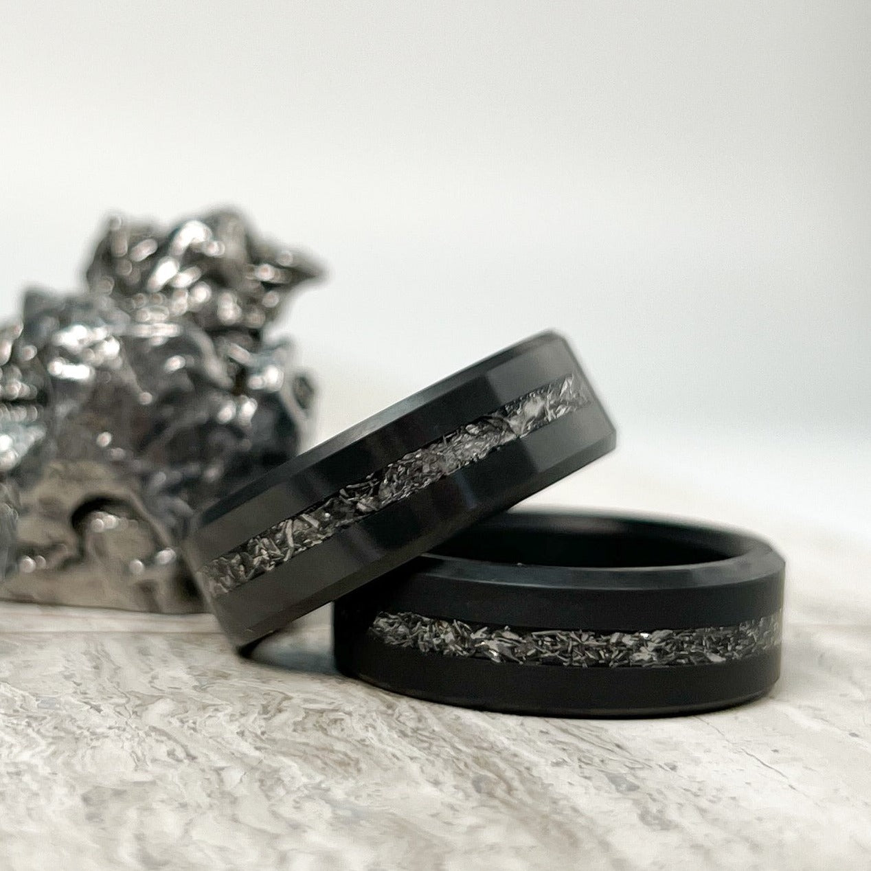 Black Diamond - Men’s Ring 8mm - Authentic Muonionalausta Meteorite Inlay - ARES - Elysium Black Diamond