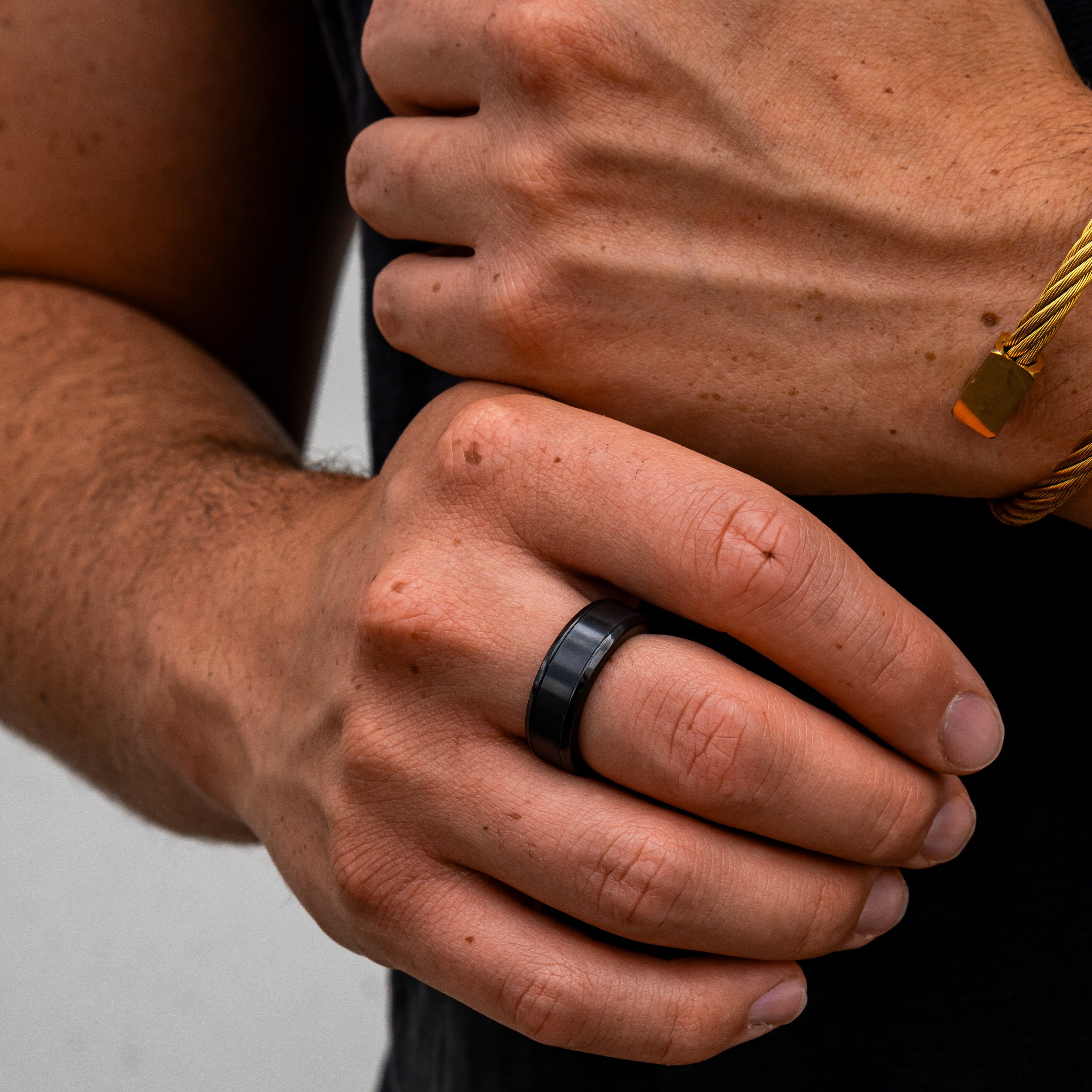 Black Diamond - Men’s Ring 8mm - Zirconium w/ Black Diamond Inlay - ACHILLES - Elysium Black Diamond