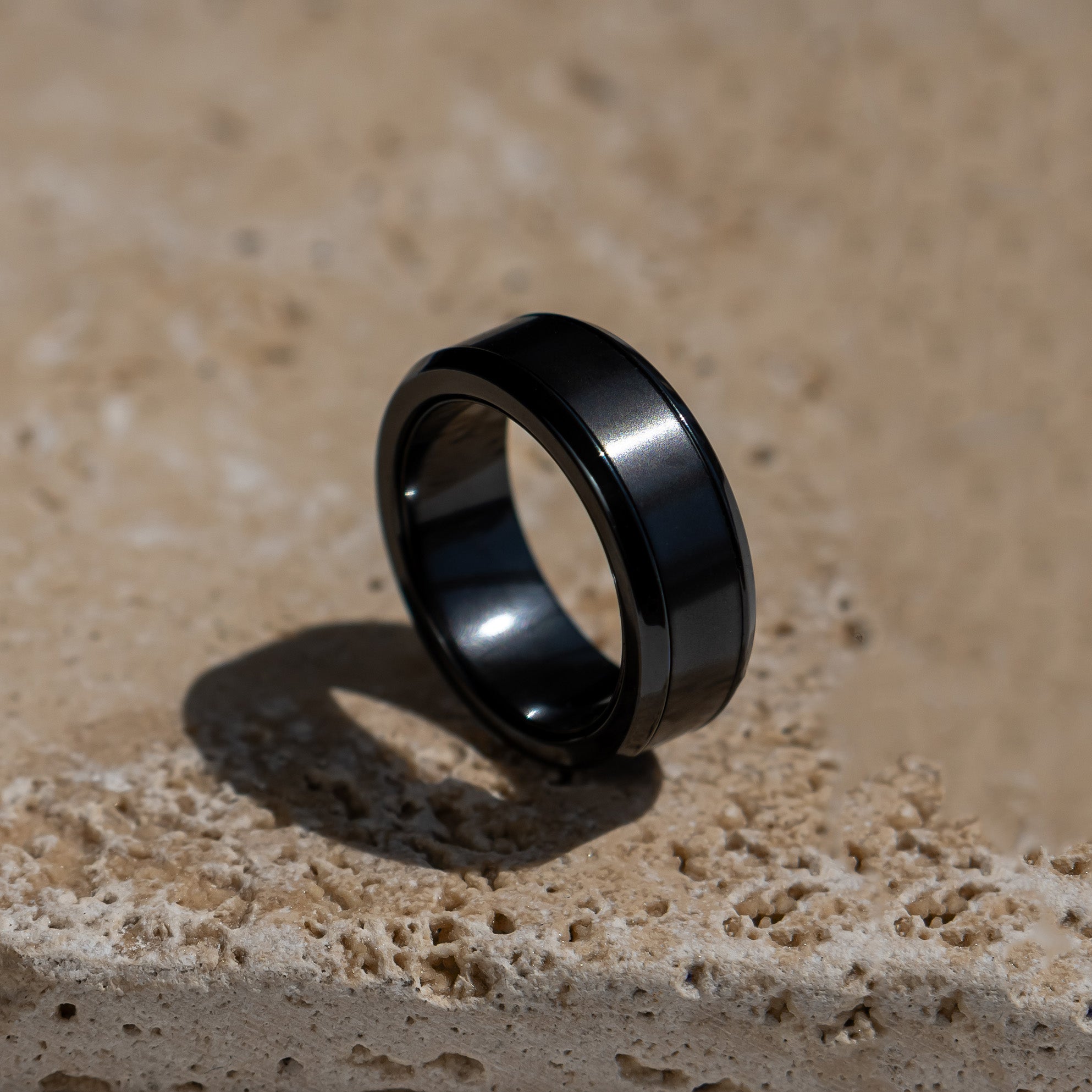 Black Diamond - Men’s Ring 8mm - Zirconium w/ Black Diamond Inlay - ACHILLES - Elysium Black Diamond