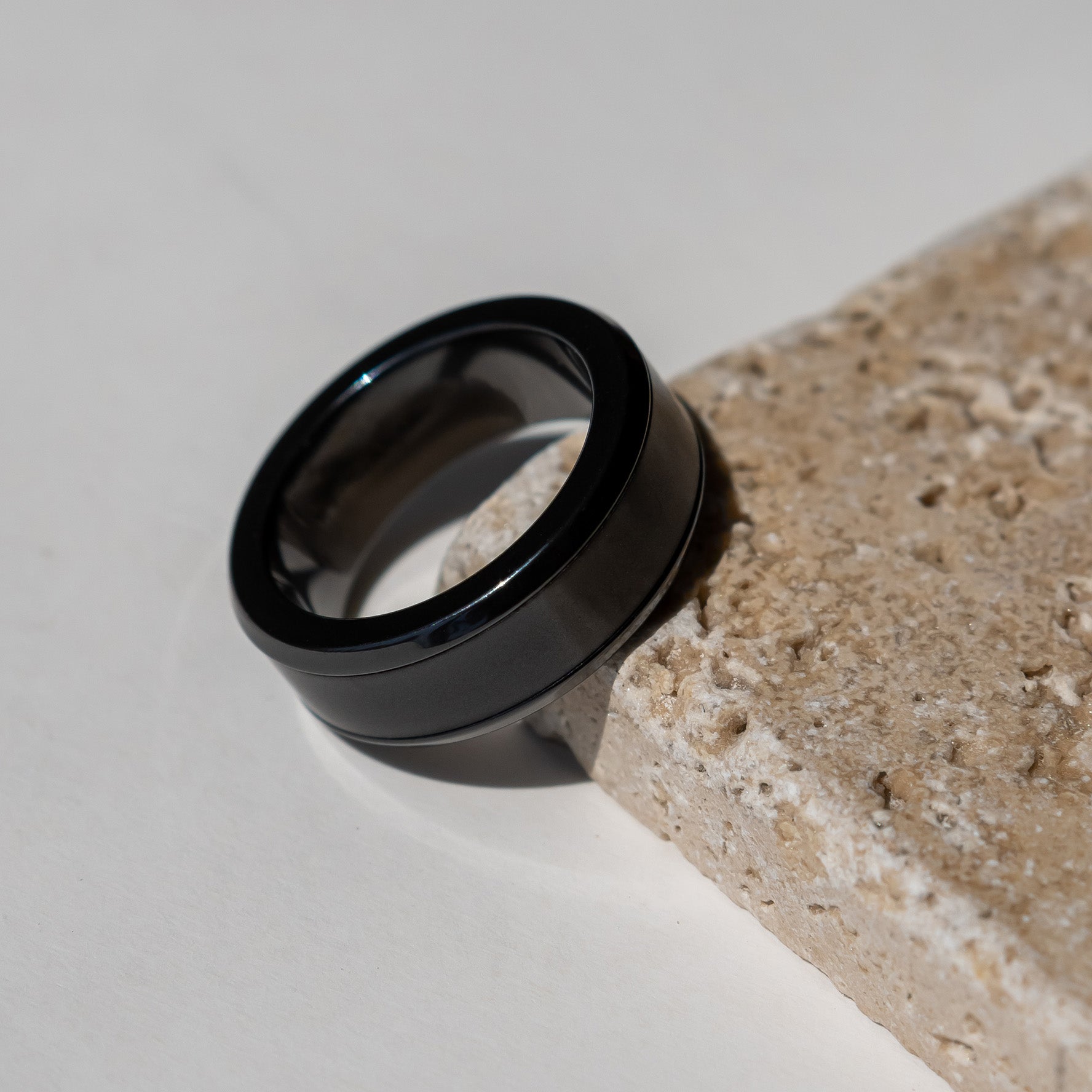 Black Diamond - Men’s Ring 8mm - Zirconium w/ Black Diamond Inlay - ACHILLES - Elysium Black Diamond