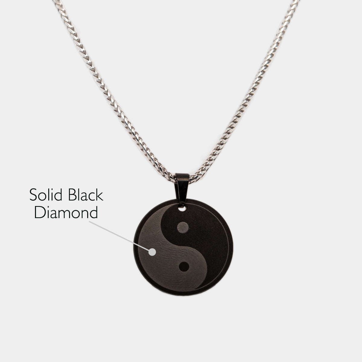 Elysium Black Diamond: 21mm Custom Pendant w/ Franco Chain | Pressed Diamond Dust | Solid Black Diamond Pendant | Silver or Yellow Gold Franco Chain
