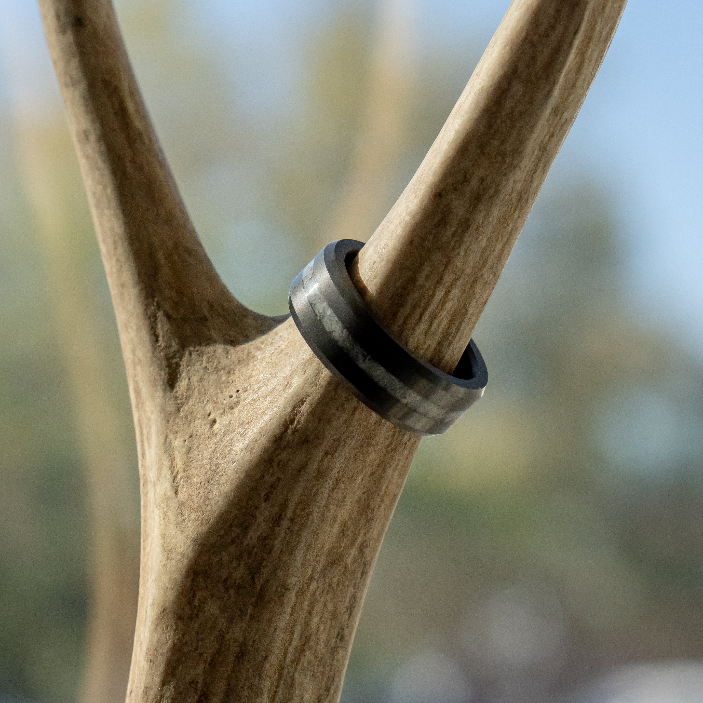 ARES - 8mm - Polish - Authentic DEER Antler Inlay - Size 9 - SHIPS WITHIN 2 BUSINESS DAYS