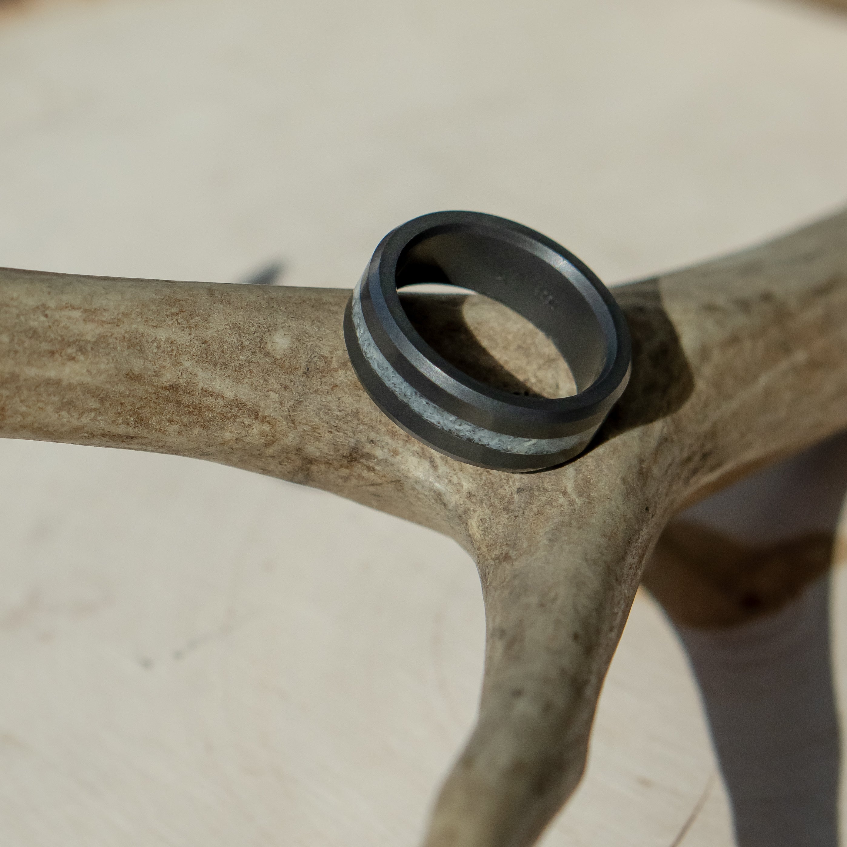 ARES - 8mm - Polish - Authentic DEER Antler Inlay - Size 9 - SHIPS WITHIN 2 BUSINESS DAYS