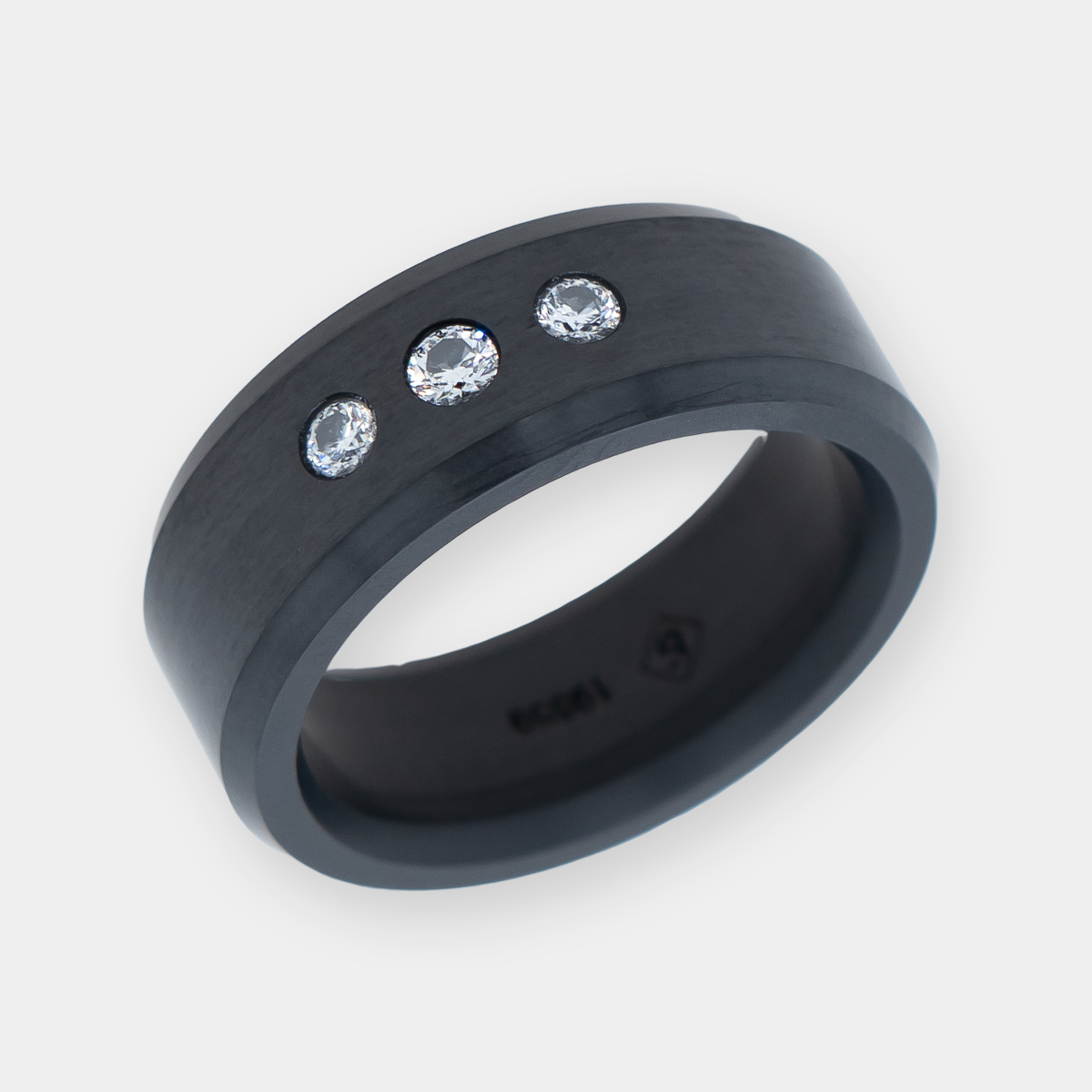 Black Diamond - Men’s Ring 8mm - Triple Stone Inset - ARES - Elysium Black Diamond