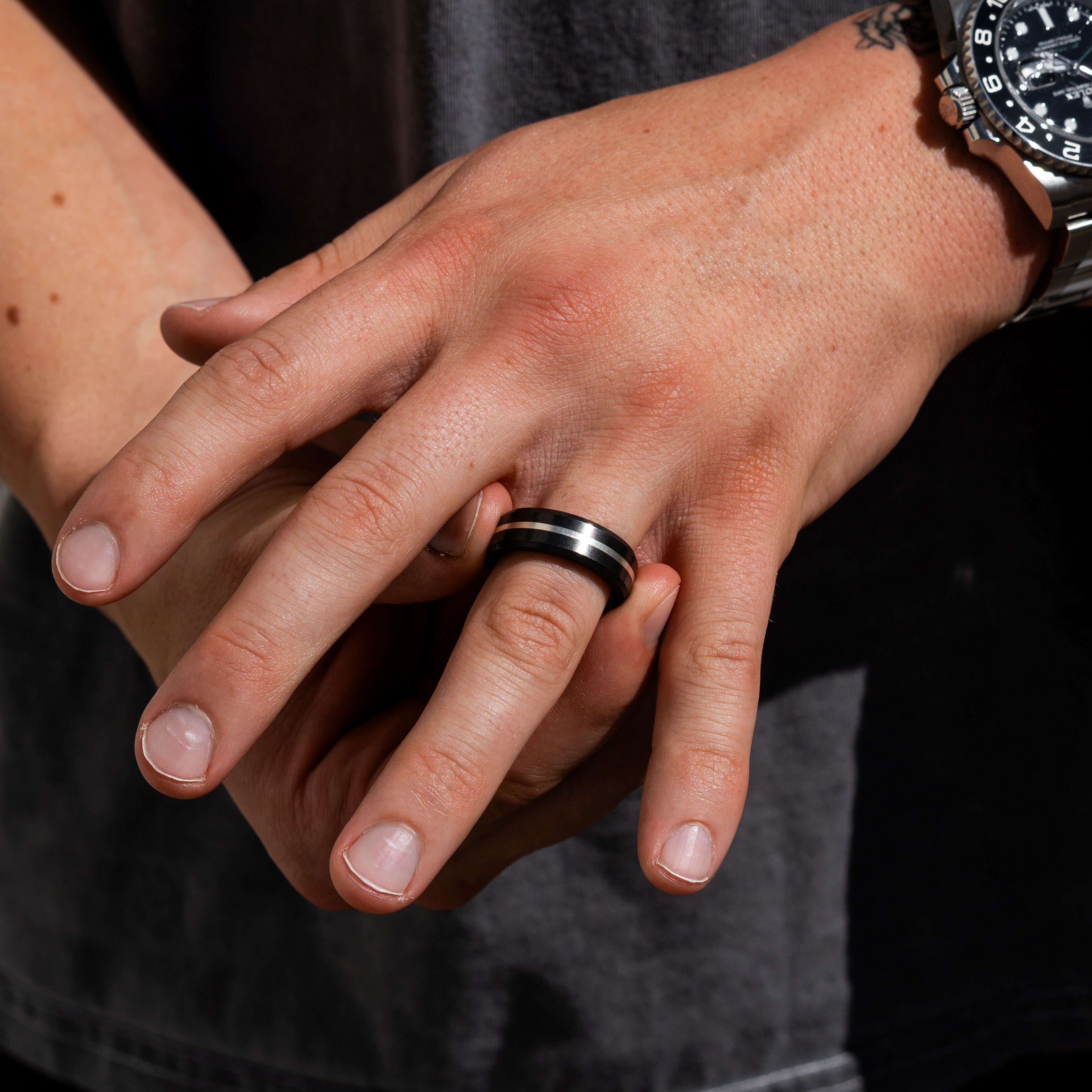 Mens ring deals silver and black