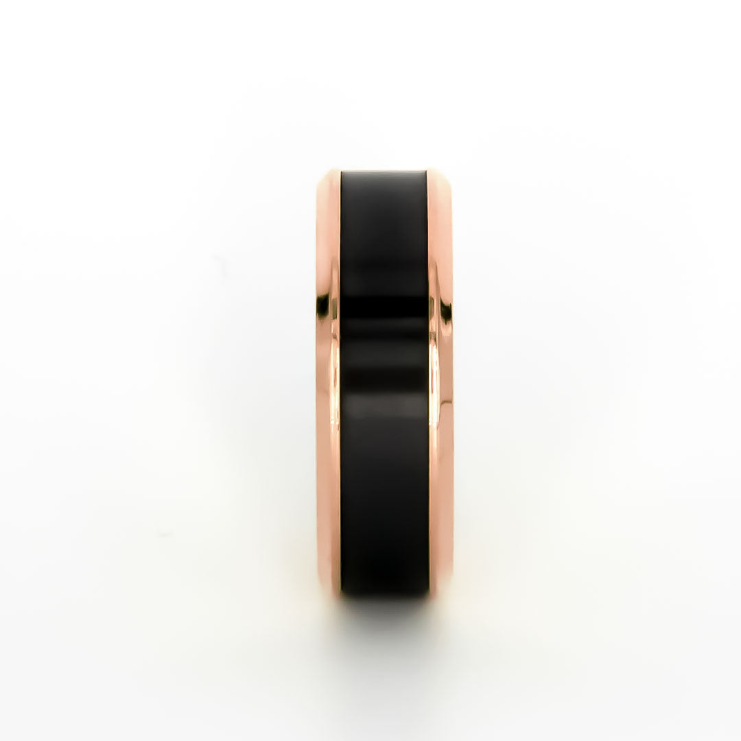 IMPERIUM ARES - 8mm - Size 10 - Matte Finish 14K Rose Gold w/ Black Diamond Inlay - SHIPS WITHIN 2 BUSINESS DAYS