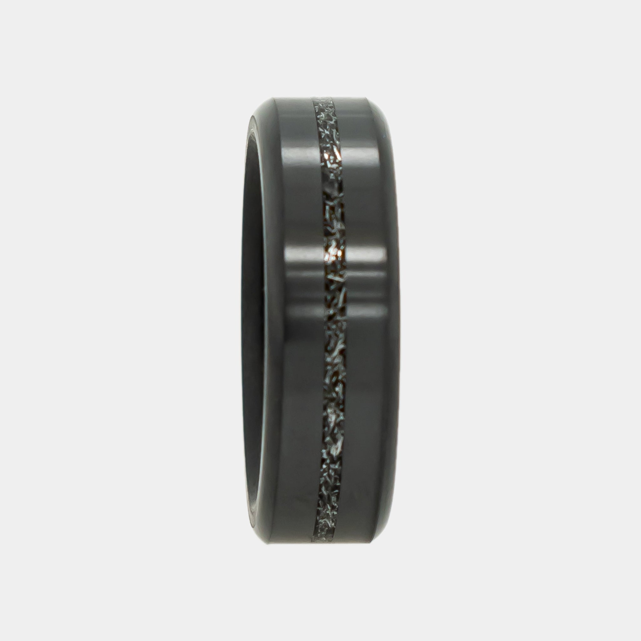Black Diamond - Men’s Ring 7mm - Authentic Muonionalausta Meteorite Inlay - ARES - Elysium Black Diamond