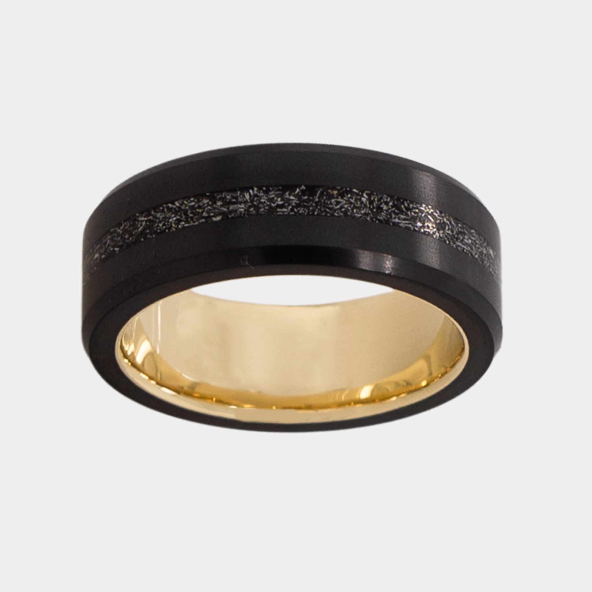 الماس الأسود - خاتم رجالي 8 ملم - مرصع بنيزك Muonionalausta الأصلي - ARES - Elysium Black Diamond