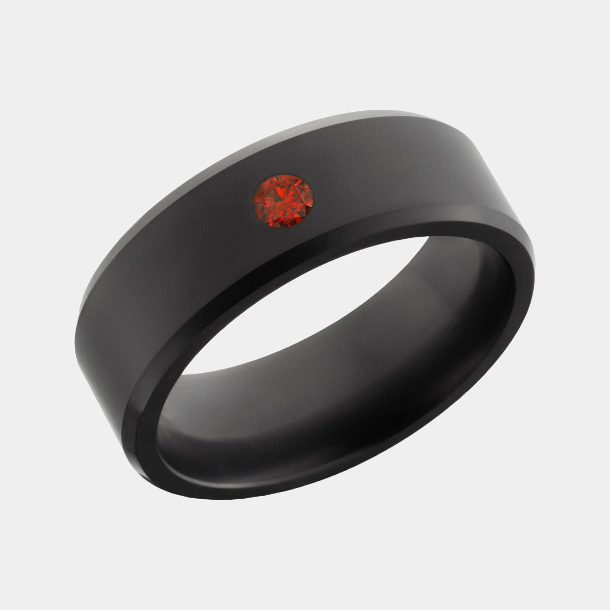 Men's Black Diamond & Red Diamond Inset with a white background | Elysium ARES | Men’s Red Diamond Rings | Red Diamond Wedding Ring