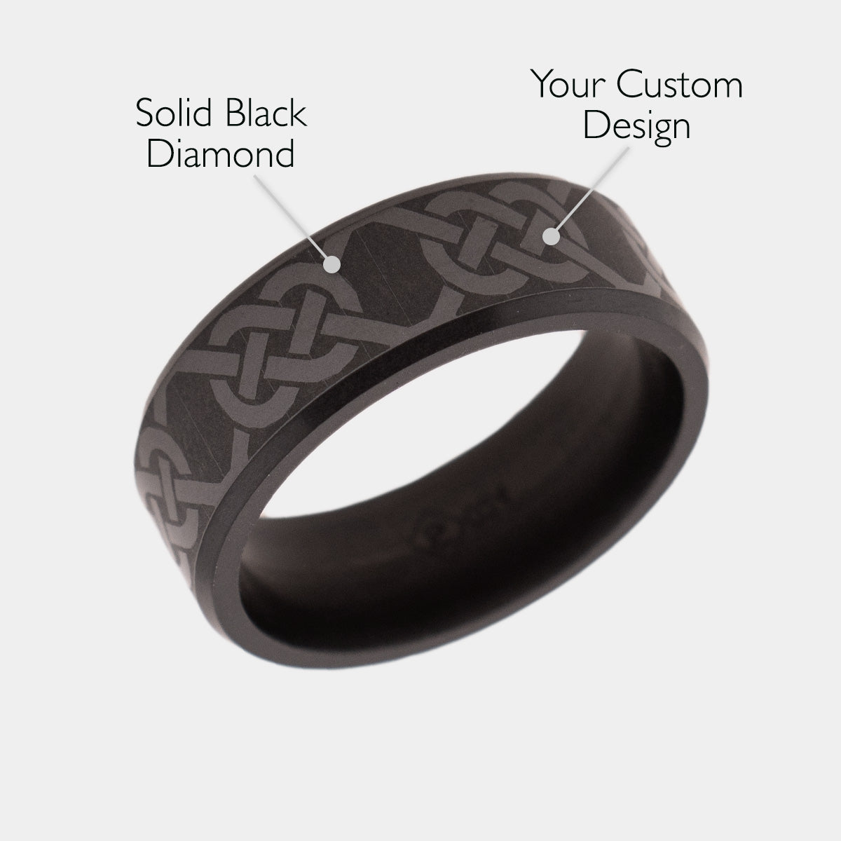 Black Diamond - Men’s Ring 8mm - Custom Laser Engraving - ARES - Elysium Black Diamond