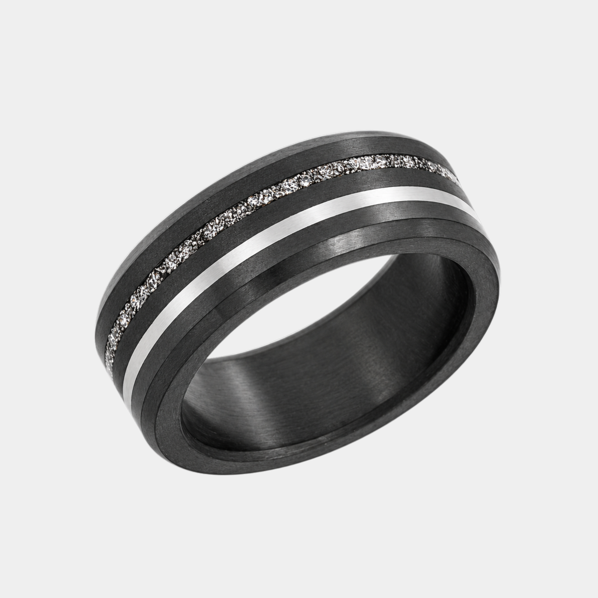 ARES – Dual Mixed Material Inlay 8mm — Size 10.5 — Platinum & Meteorite