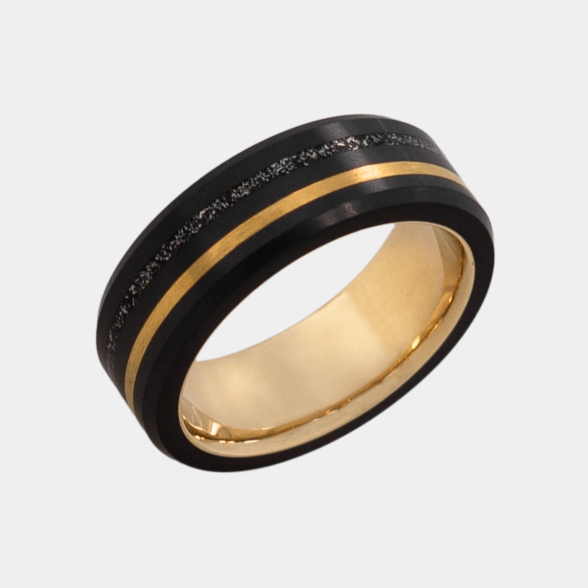 The Orion | 8mm Solid Black Diamond Ring | Dual Inlay With Sleeve