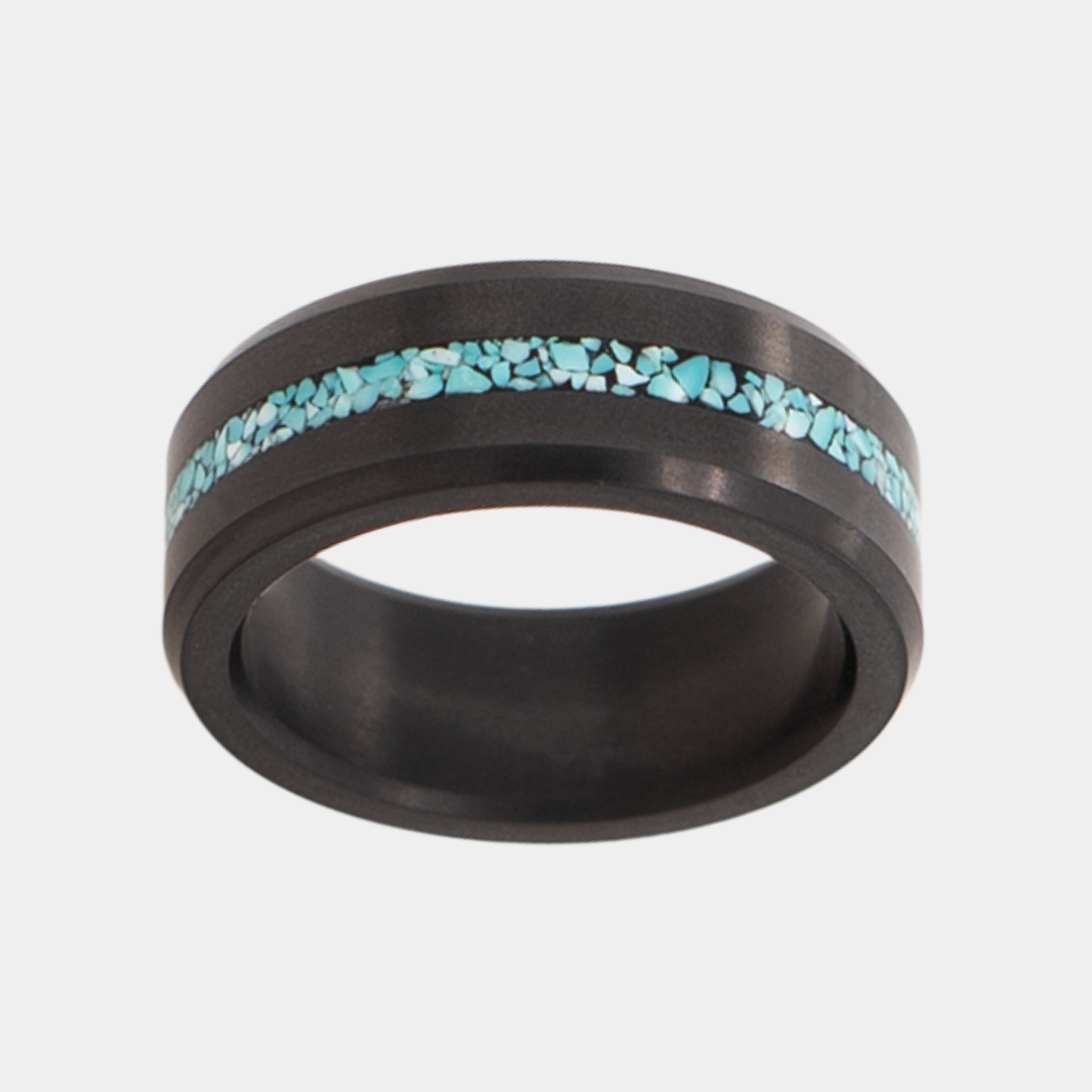 Black Diamond - Men’s Ring 8mm - Authentic Turquoise Stone Inlay - ARES - Elysium Black Diamond