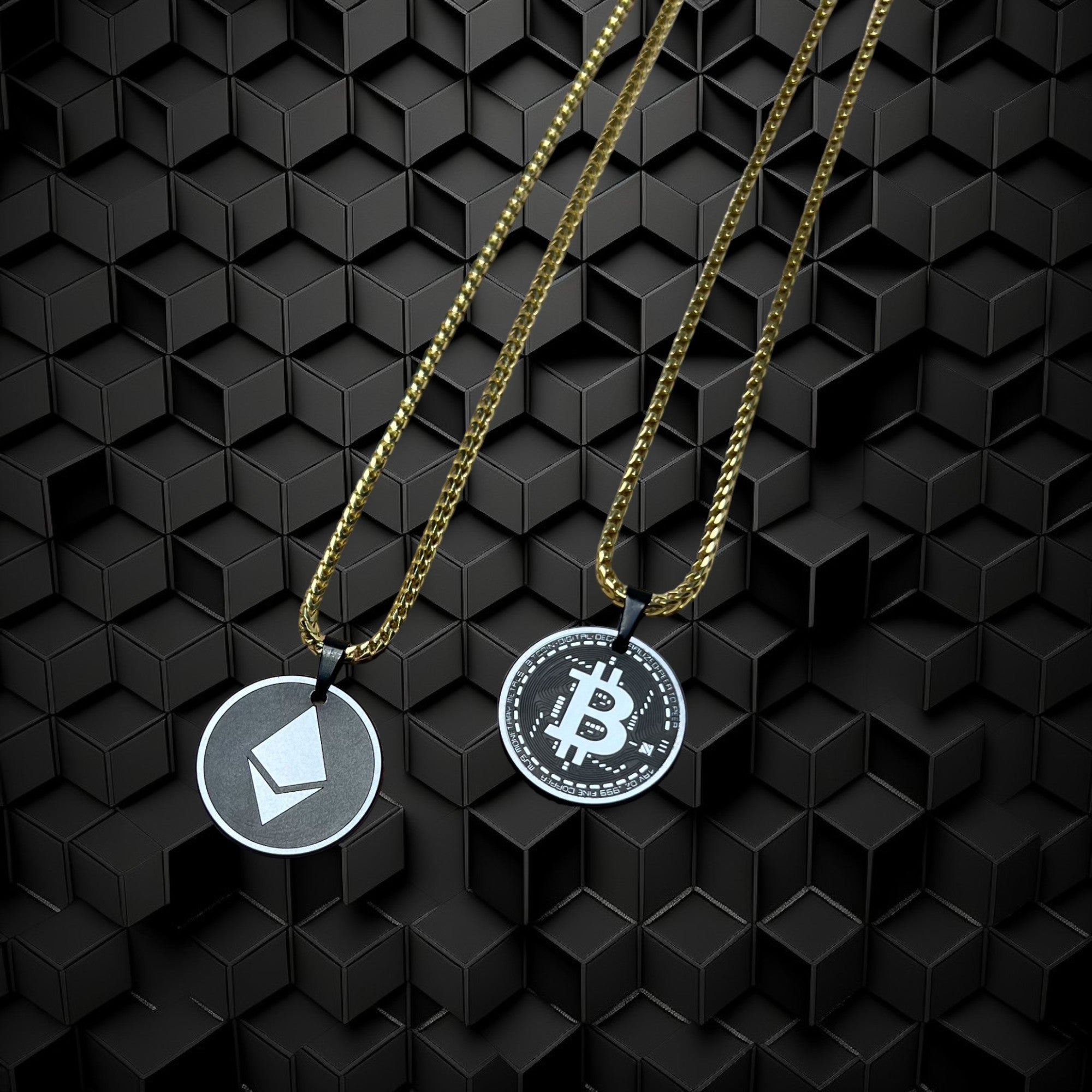 Solid Black Diamond CRYPTO Engraved Pendant - 21MM - Elysium Black Diamond