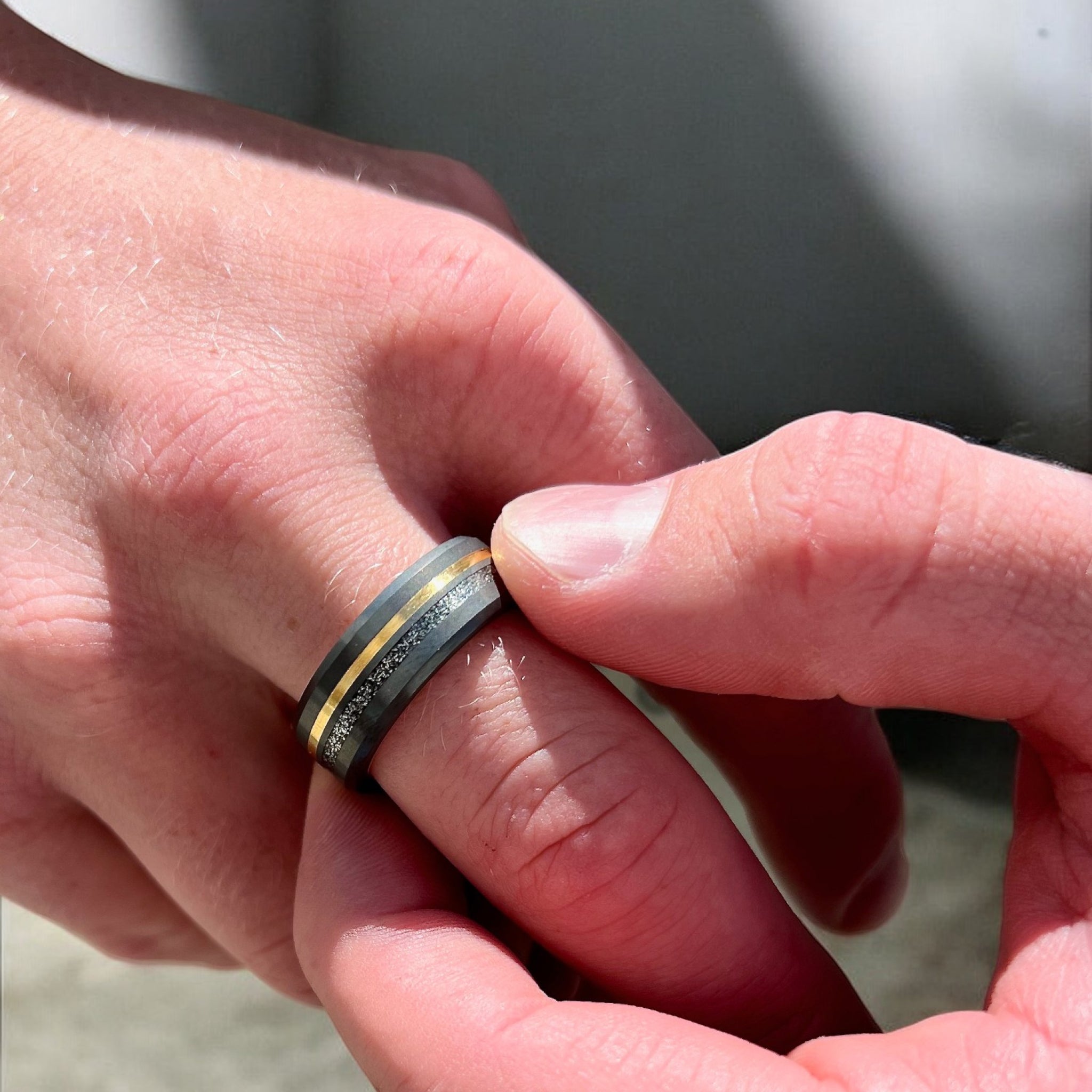 Black Diamond - Men’s Ring 8mm - THE ORION - Dual Inlay With Sleeve - Elysium Black Diamond