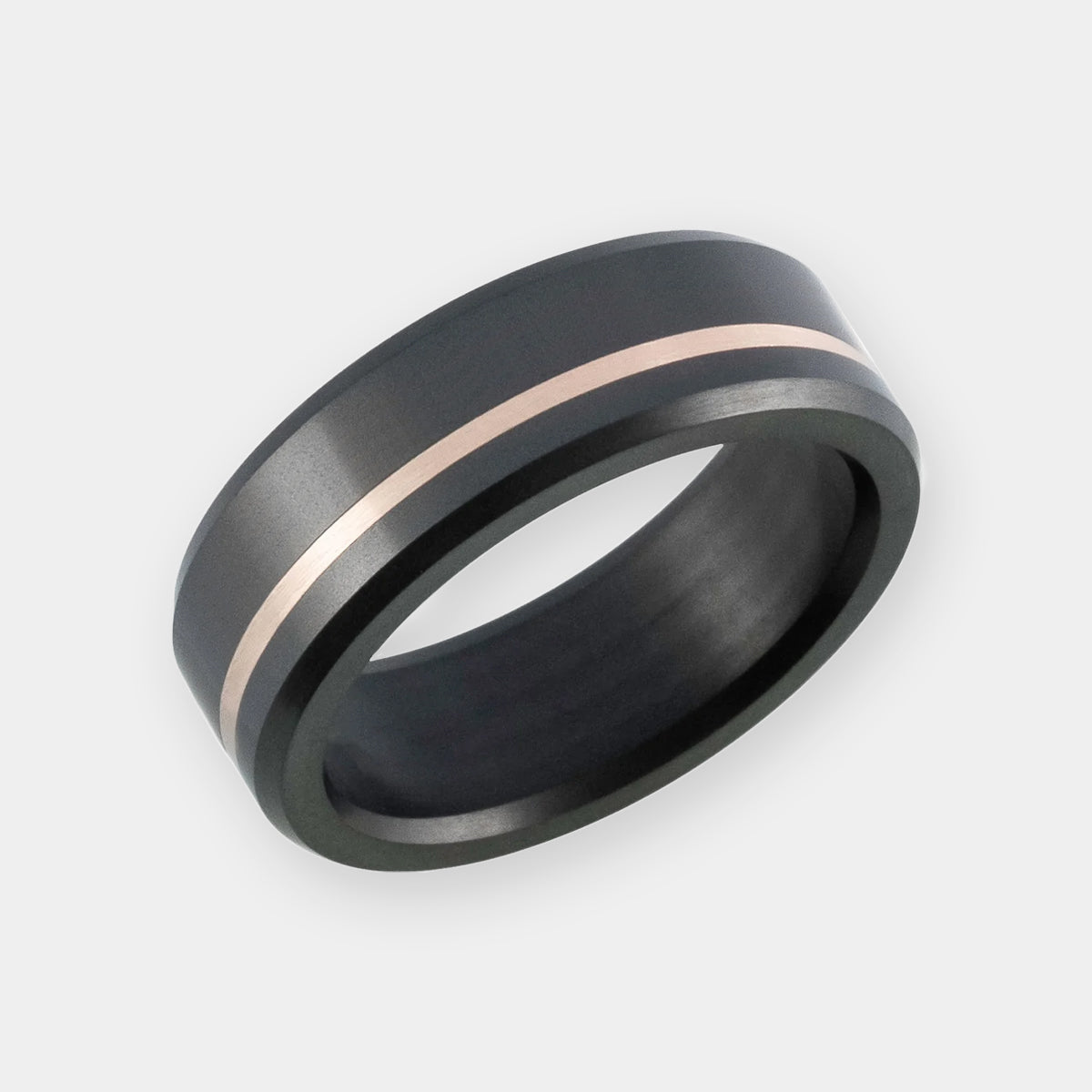 ElysiumBlack.com | Elysium Men's Ring ARES - Solid Black Diamond Ring - Offset Inlay Rose Gold