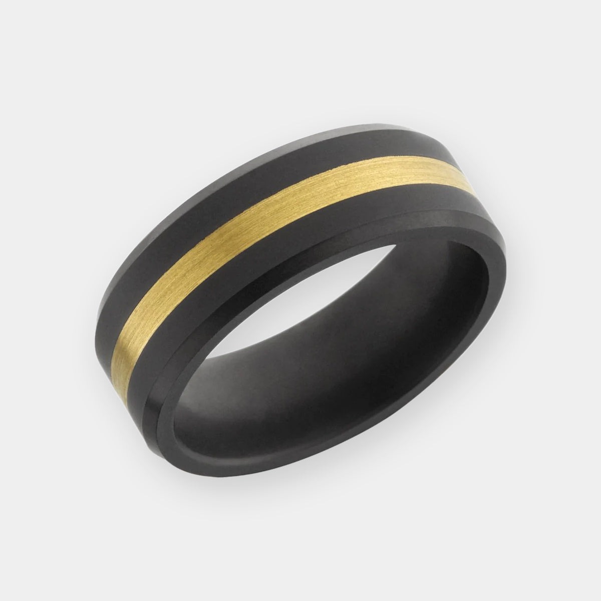 Men's Black Diamond Ring with 14k Yellow Gold Inlay on a white background | Elysium ARES | Men’s 14k Yellow Gold Rings | Men's Gold Wedding Ring