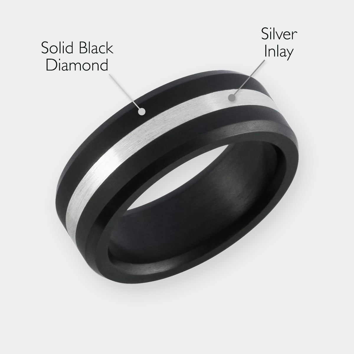 ElysiumBlack.com | Elysium ARES - Solid Black Diamond Ring - Silver Inlay - Image 2