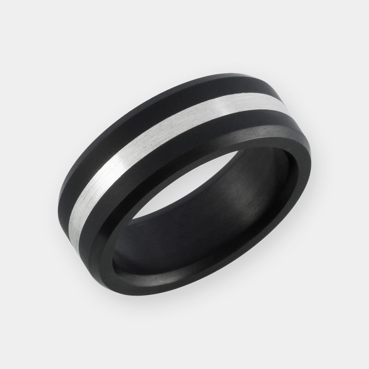 ElysiumBlack.com | Elysium ARES - Solid Black Diamond Ring - Silver Inlay