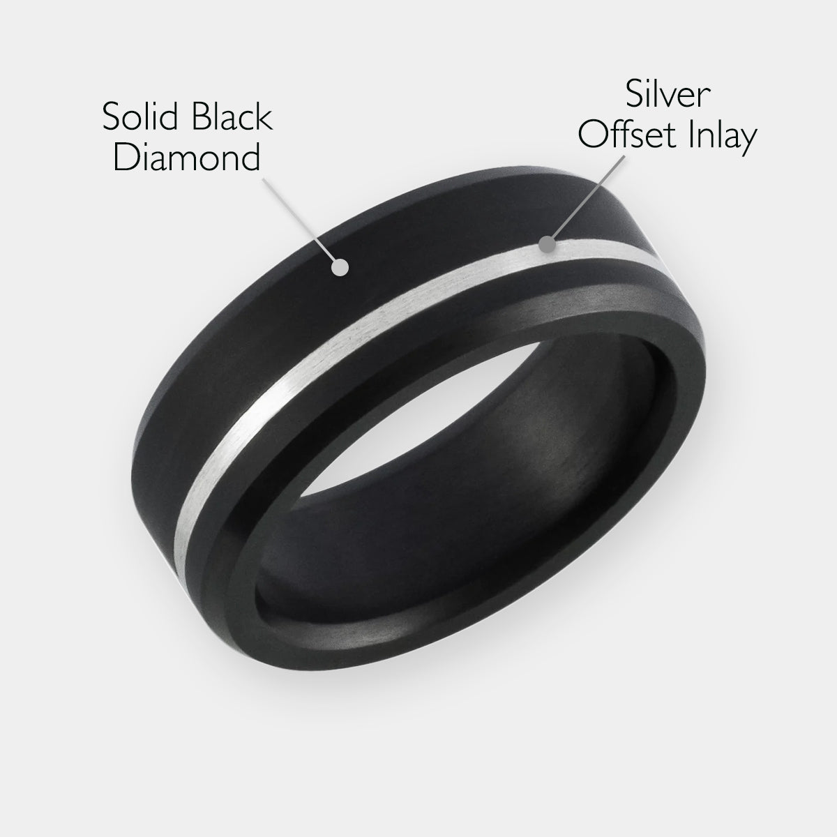 ElysiumBlack.com | Elysium ARES - Solid Black Diamond Ring - Offset Inlay Silver - Image 2