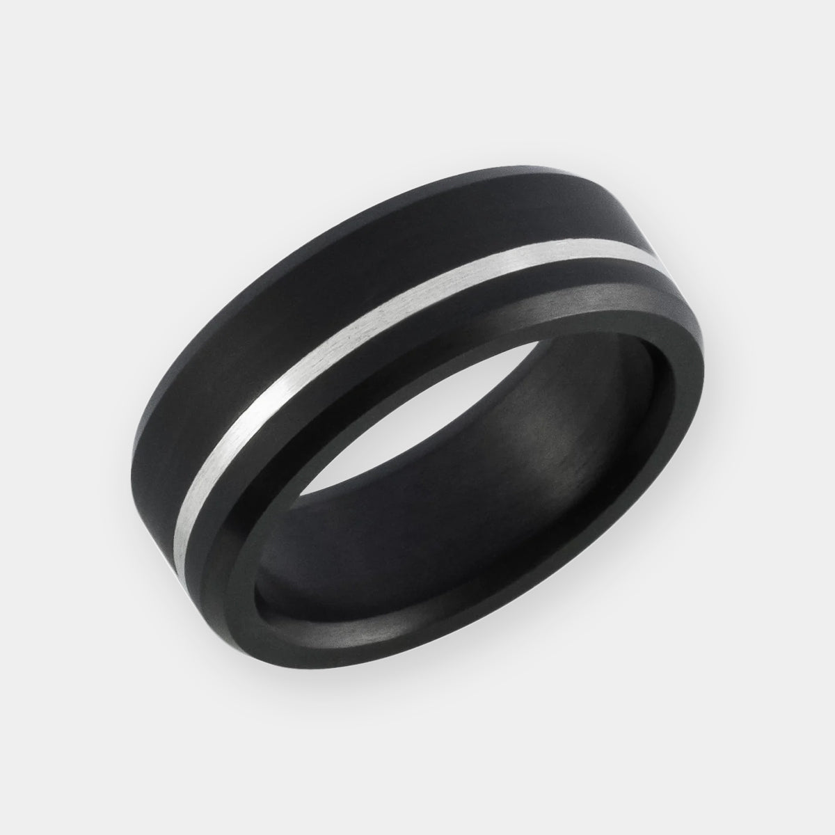 ElysiumBlack.com | Elysium ARES - Solid Black Diamond Ring - Offset Inlay Silver