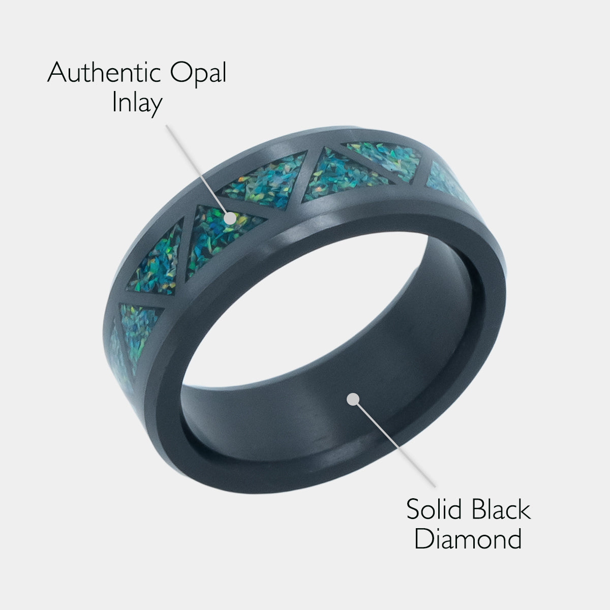 Black Diamond - Men’s Ring 8mm - Blue Dragon Opal Triangle Pattern Inlay - ARES - Elysium Black Diamond