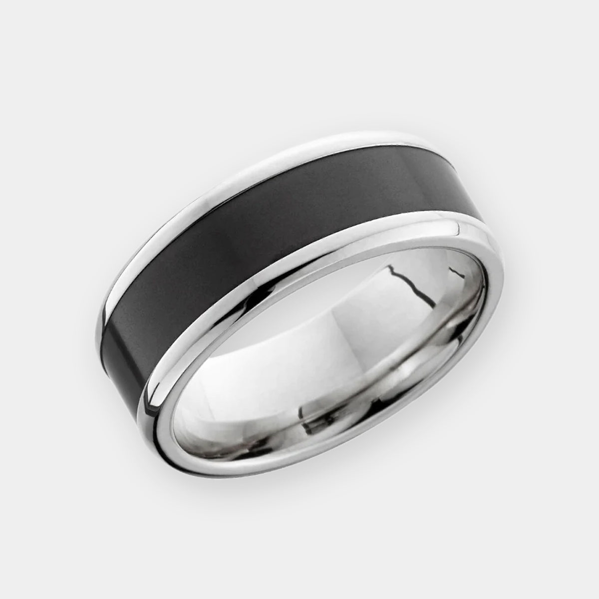 Men's Platinum & Black Diamond Inlay with white background | Elysium IMPERIUM | Black Diamond Ring | Black Platinum Ring | Men's Platinum Ring | Platinum Mens Ring