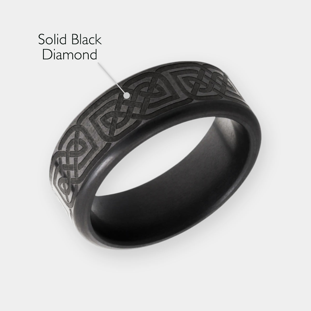 ElysiumBlack.com | Elysium KRATOS - Solid Black Diamond Ring - Celtic Laser Pattern - Image 2