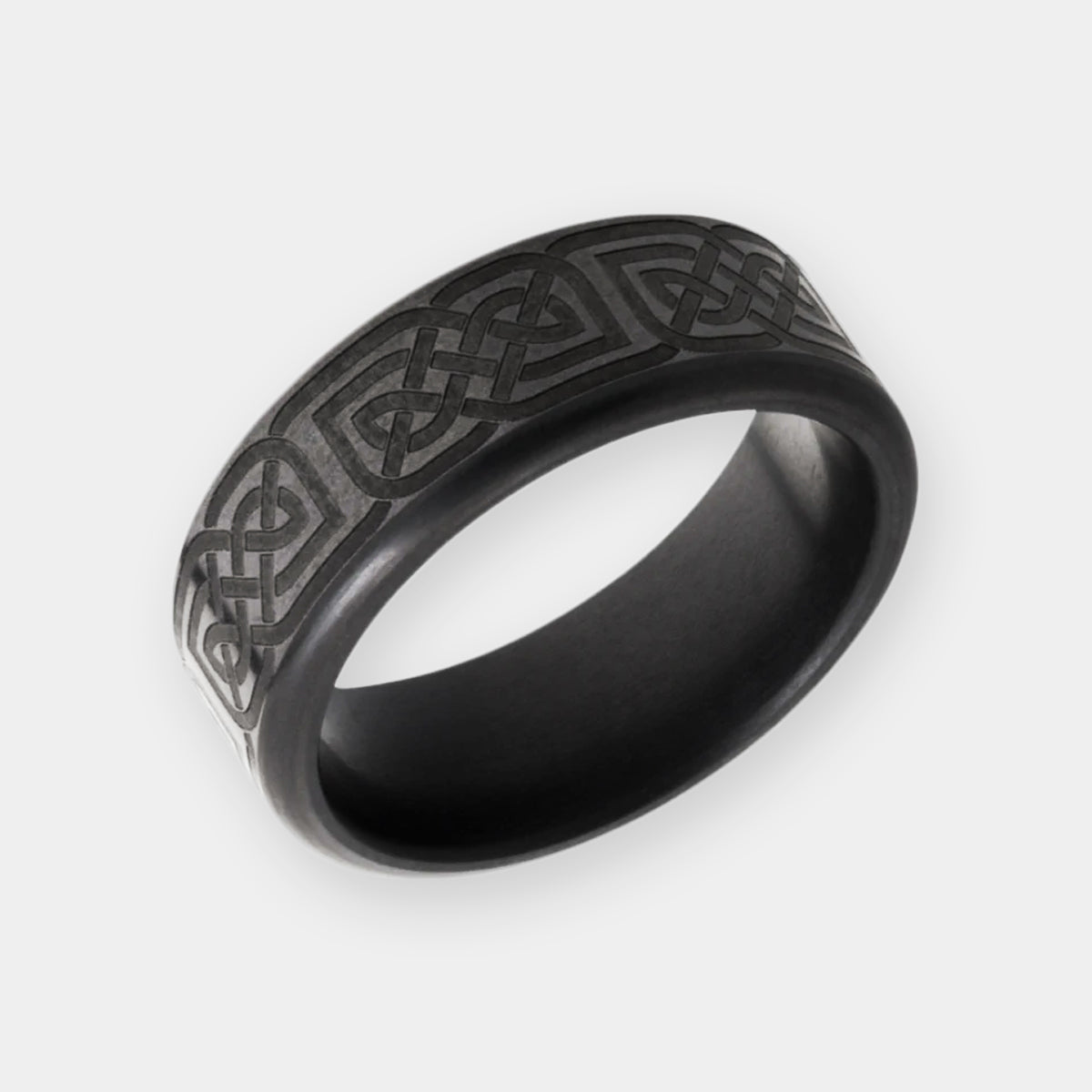ElysiumBlack.com | Elysium KRATOS - Solid Black Diamond Ring - Celtic Laser Pattern