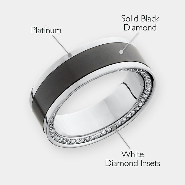 Zeus Platinum Band Black Diamond Inlay & Diamond Inset