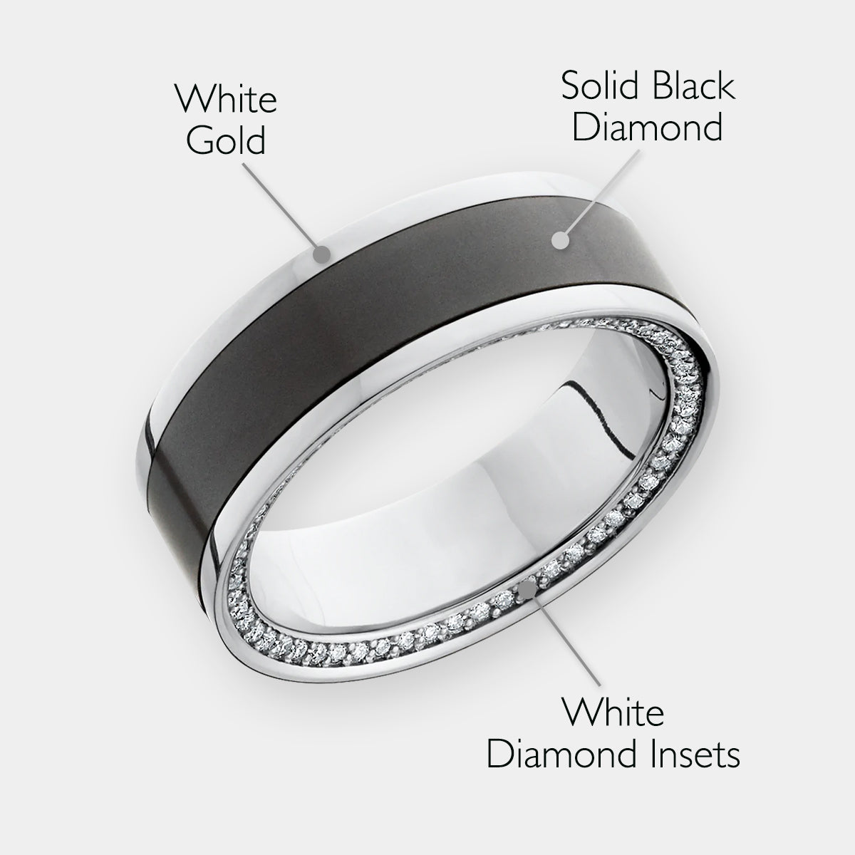ElysiumBlack.com | Elysium Zeus - White Gold Band - Elysium Inlay - White Diamond Insets - Image 2