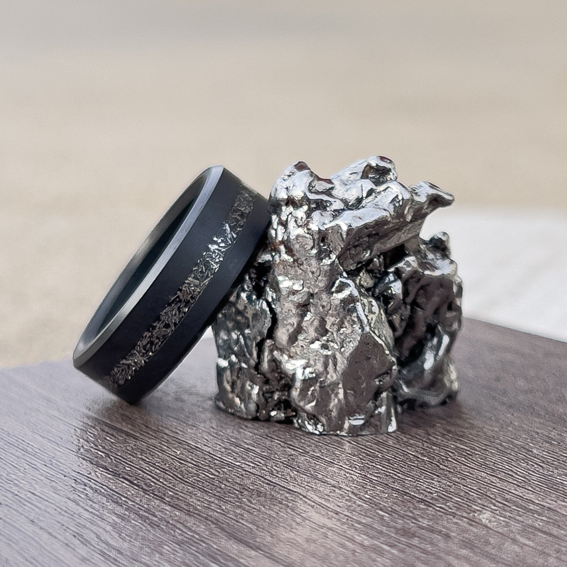 Black Diamond - Men’s Ring 8mm - Authentic Meteorite Inlay - ARES - Elysium Black Diamond