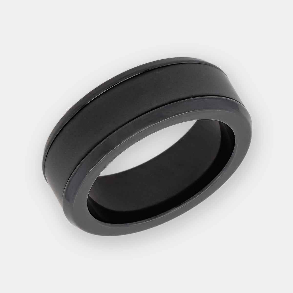 Zirconium & Solid Black Diamond Inlay Ring | Elysium Black Diamond Ring - Achilles 8mm | Men's Black Diamond Wedding Rings & Bands | Products | Image 1