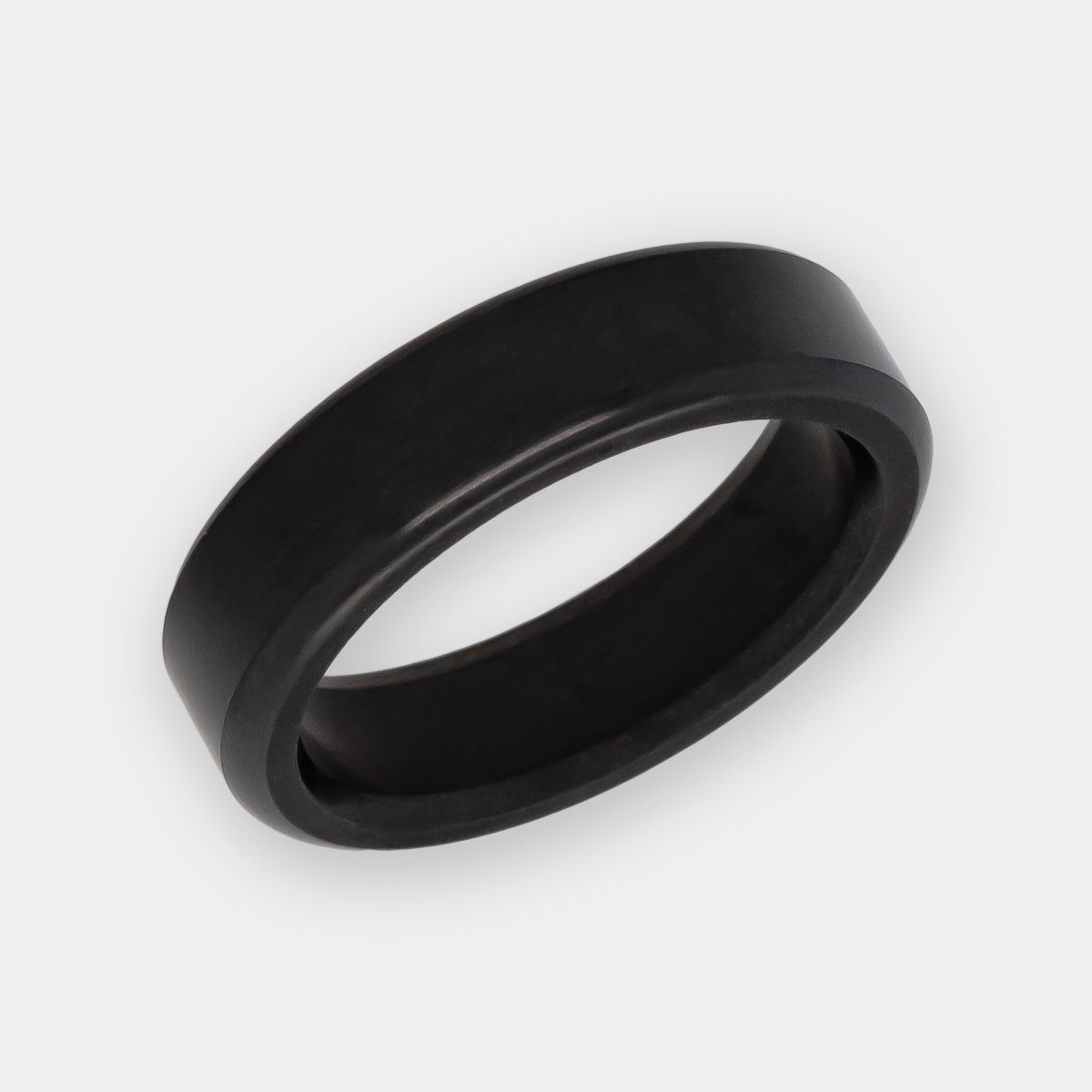 Solid Black Diamond Ring with Rounded Edge on White Background | Elysium Black Diamond Ring - Kratos 6mm | Men's Black Diamond Wedding Band | Products | Image 1