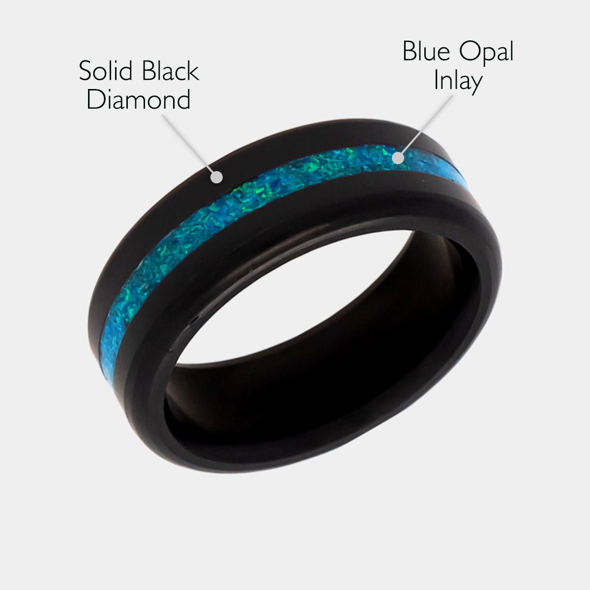 Black Diamond - Men’s Ring 8mm - Blue Opal Inlay - KRATOS - Elysium Black Diamond