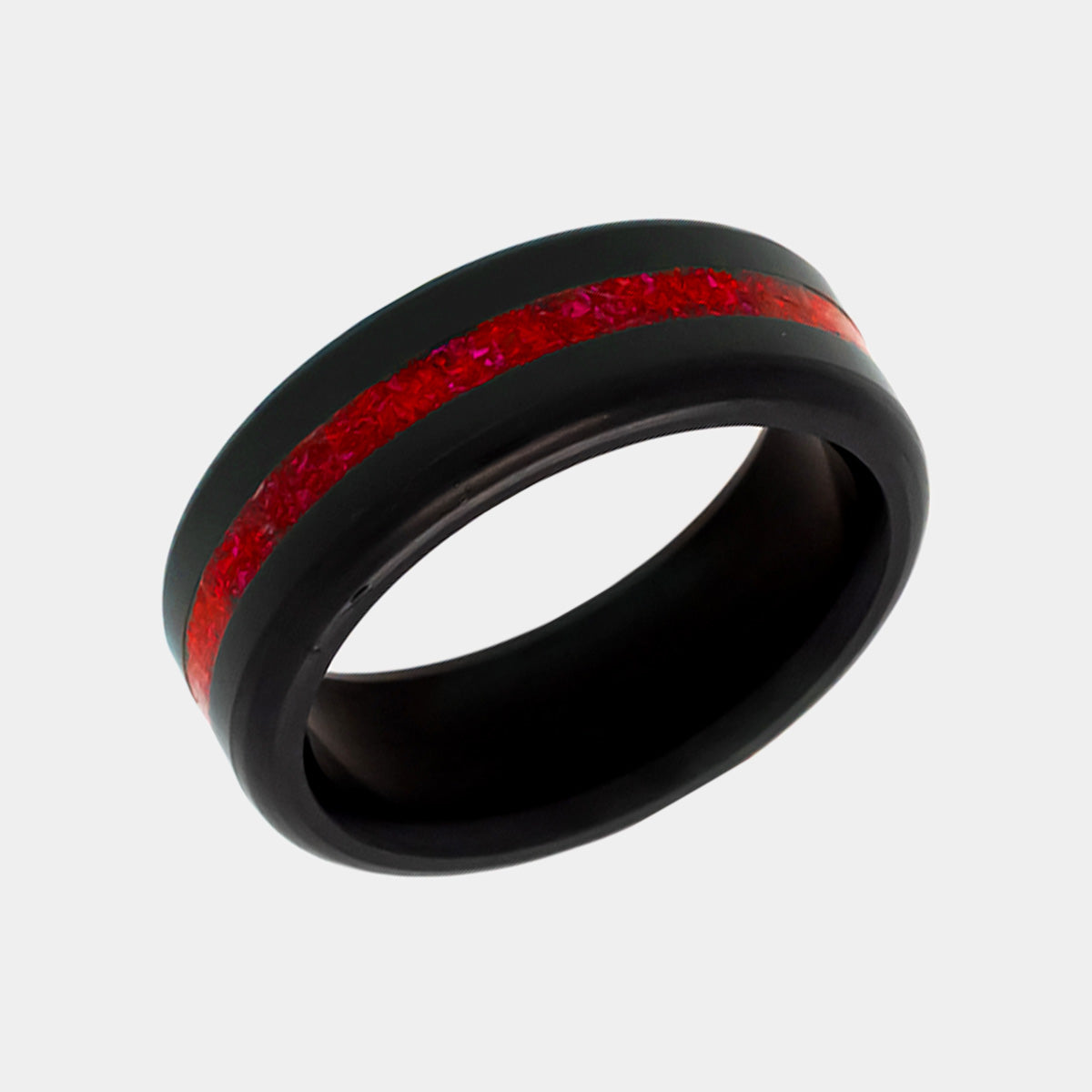 Black Diamond - Men’s Ring 8mm - Red Opal Inlay - KRATOS - Elysium Black Diamond