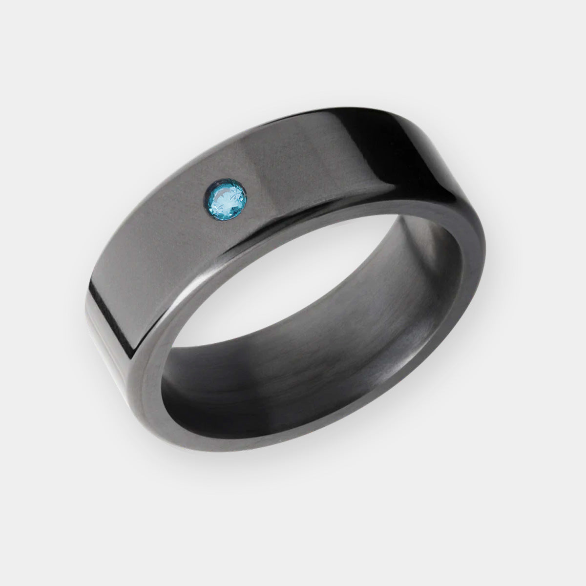 Men's Black Diamond & Blue Diamond Inset with a white background | Elysium KRATOS | Men’s Blue Diamond Rings | Blue Diamond Wedding Ring