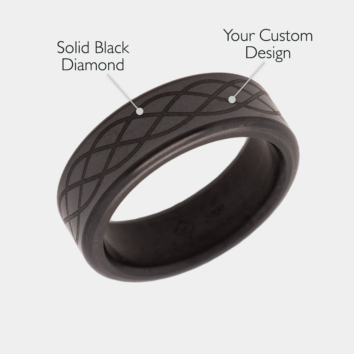 Black Diamond - Men’s Ring 8mm - Custom Laser Engraving - KRATOS - Elysium Black Diamond