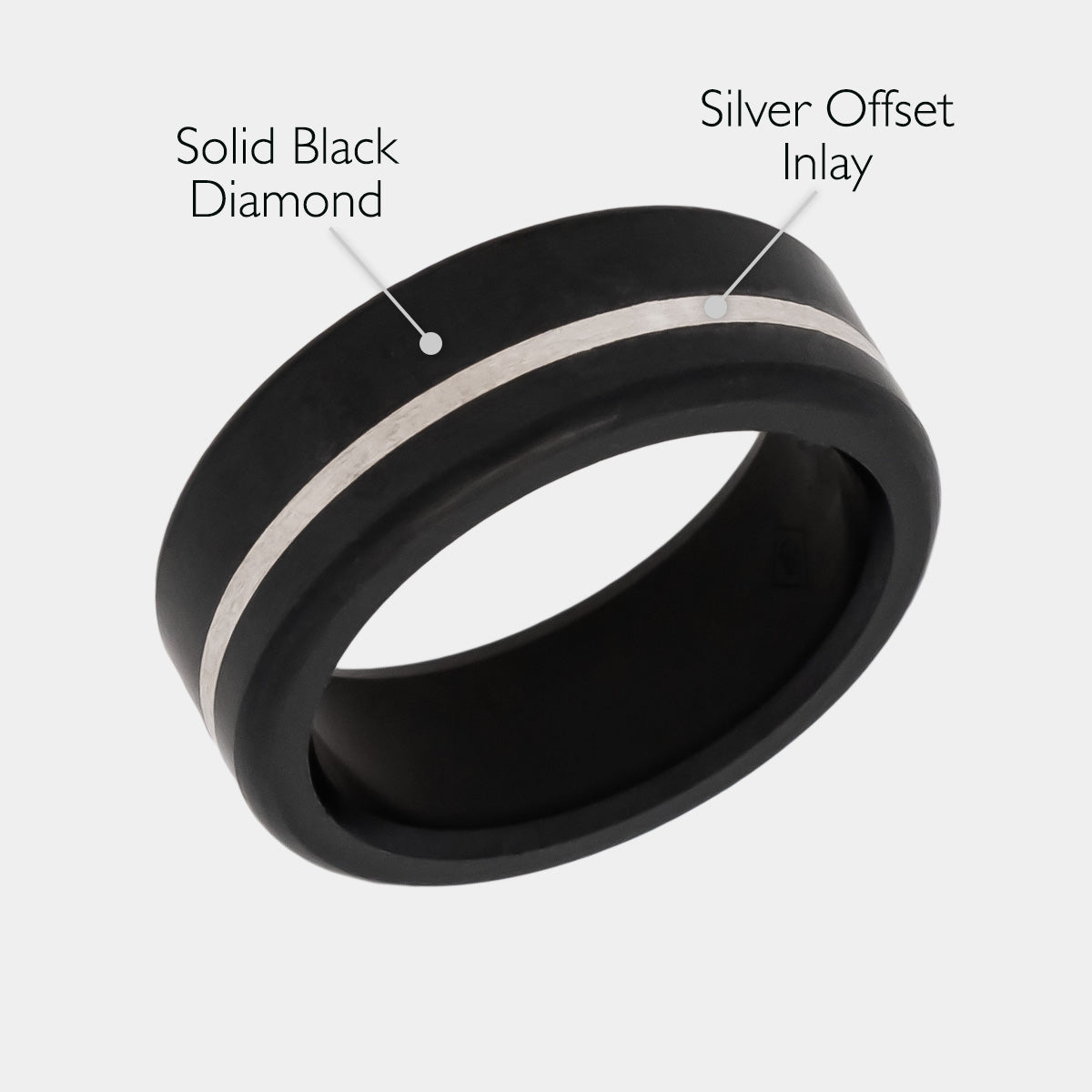 Black Diamond - Men’s Ring 8mm - Offset Inlay Silver - KRATOS - Elysium Black Diamond