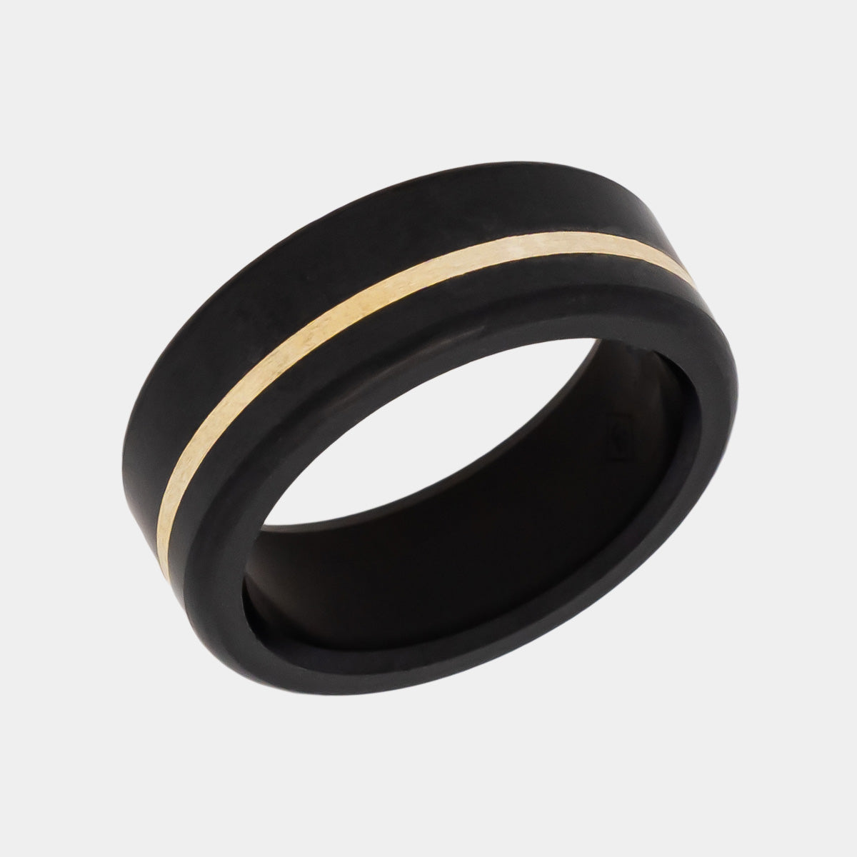 Black Diamond - Men’s Ring 8mm - Offset Inlay Yellow Gold - KRATOS - Elysium Black Diamond