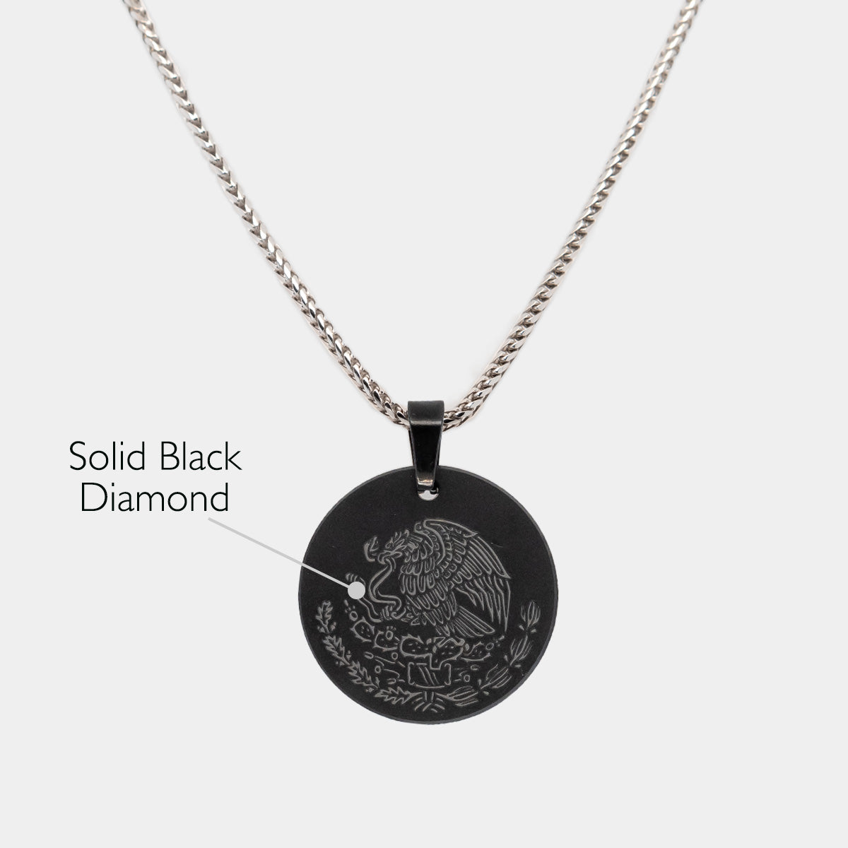 Men's Black Diamond Necklance & 26mm Custom Pendant with Silver Franco Chain | Elysium Black Diamond | Black Diamond Necklace Men's | Men's Black Diamond Silver Chain