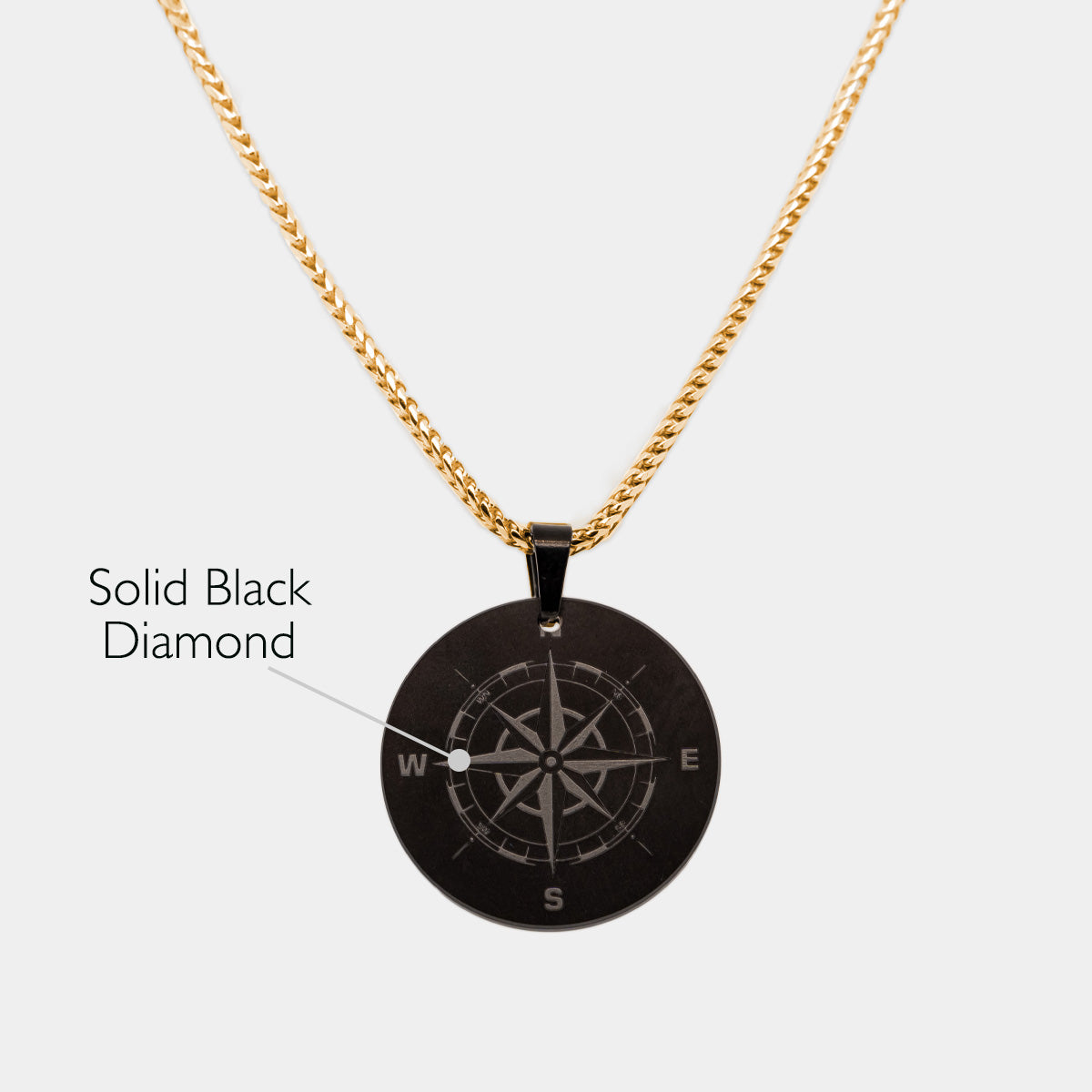 Men's Black Diamond Necklance & 26mm Custom Pendant with Gold Franco Chain | Elysium Black Diamond | Black Diamond Necklace Men's | Men's Black Diamond Gold Chain
